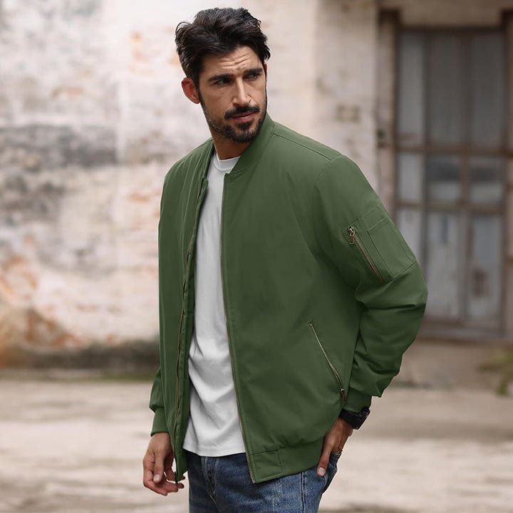 Men's Bomber Jacket – Casual Zip - Up Windbreaker Army Green by MAGCOMSEN