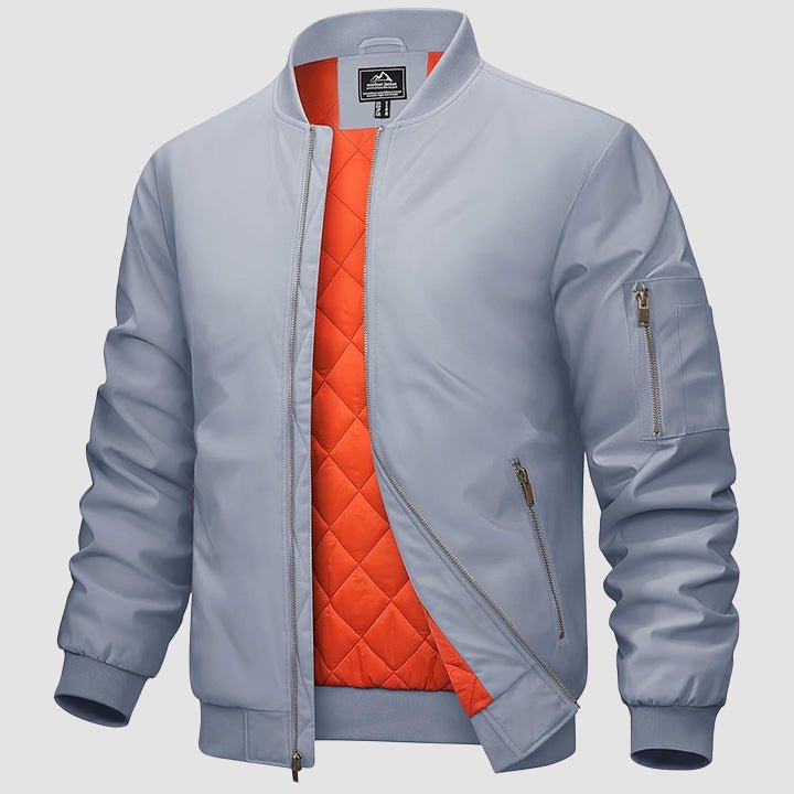 Men's Bomber Jacket – Casual Zip - Up Windbreaker Light Grey by MAGCOMSEN