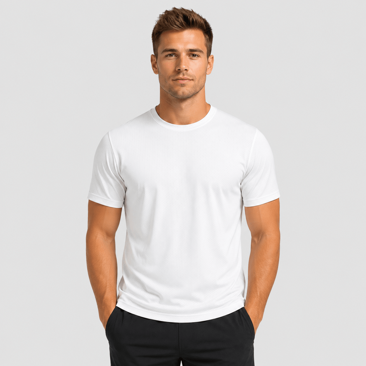 Men's Breathable Mesh Workout T-Shirt – Quick Dry 4-Way Stretch White by MAGCOMSEN