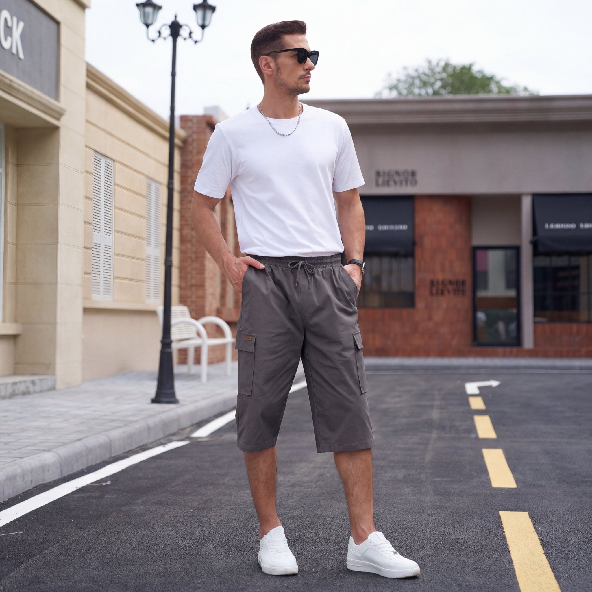Men's Cotton Cargo Shorts - Below Knee Stretch Work Shorts Deep Grey by MAGCOMSEN