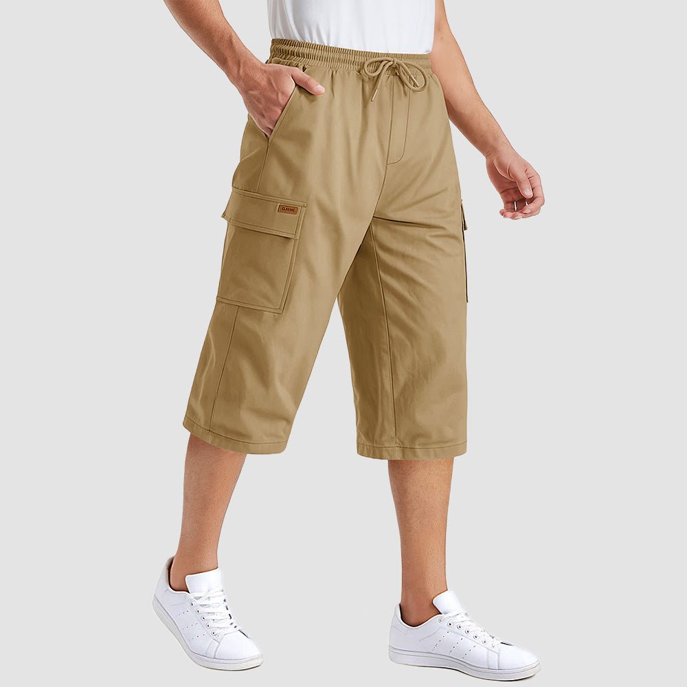 Men's Cotton Cargo Shorts - Below Knee Stretch Work Shorts Khaki by MAGCOMSEN