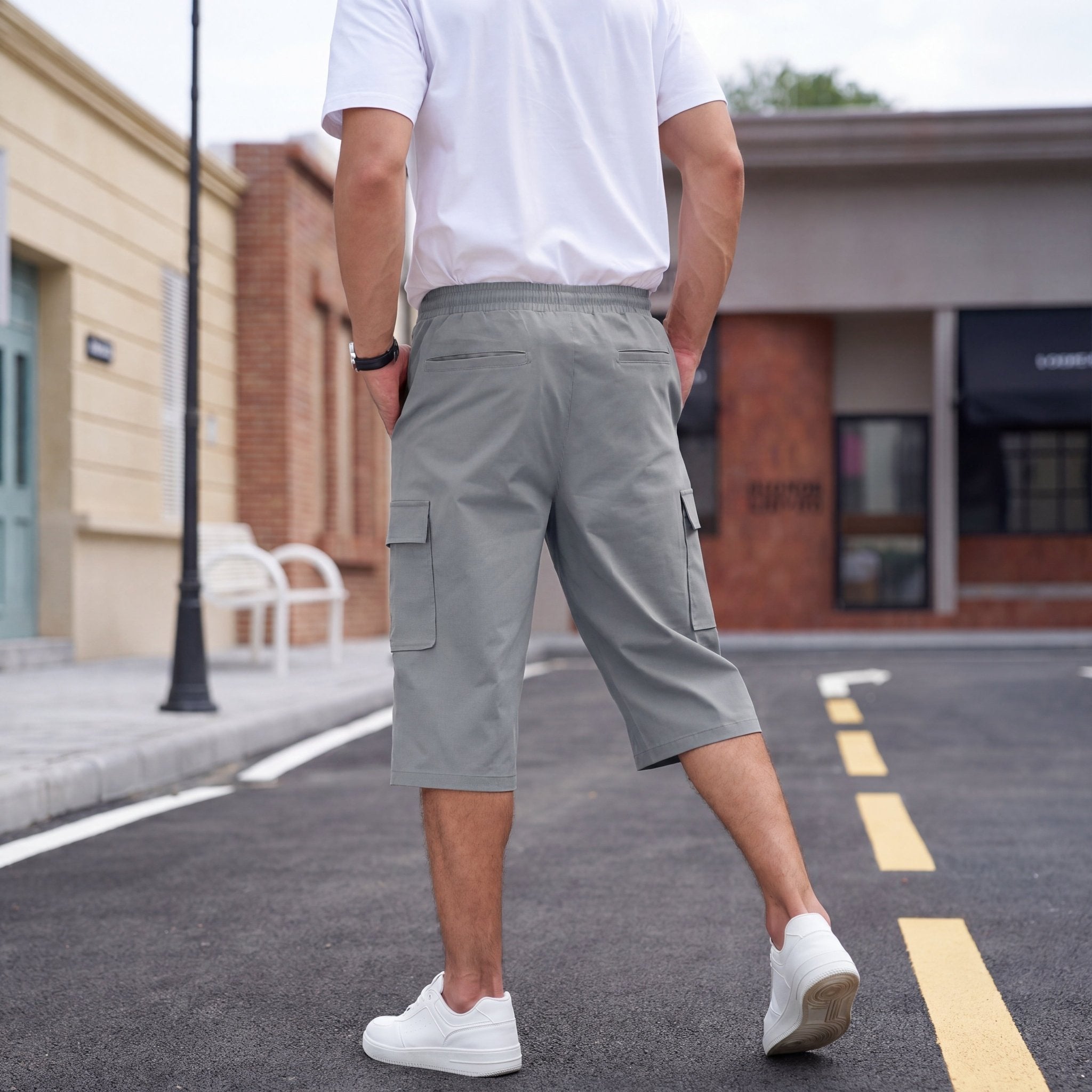 Men's Cotton Cargo Shorts - Below Knee Stretch Work Shorts Light Grey by MAGCOMSEN