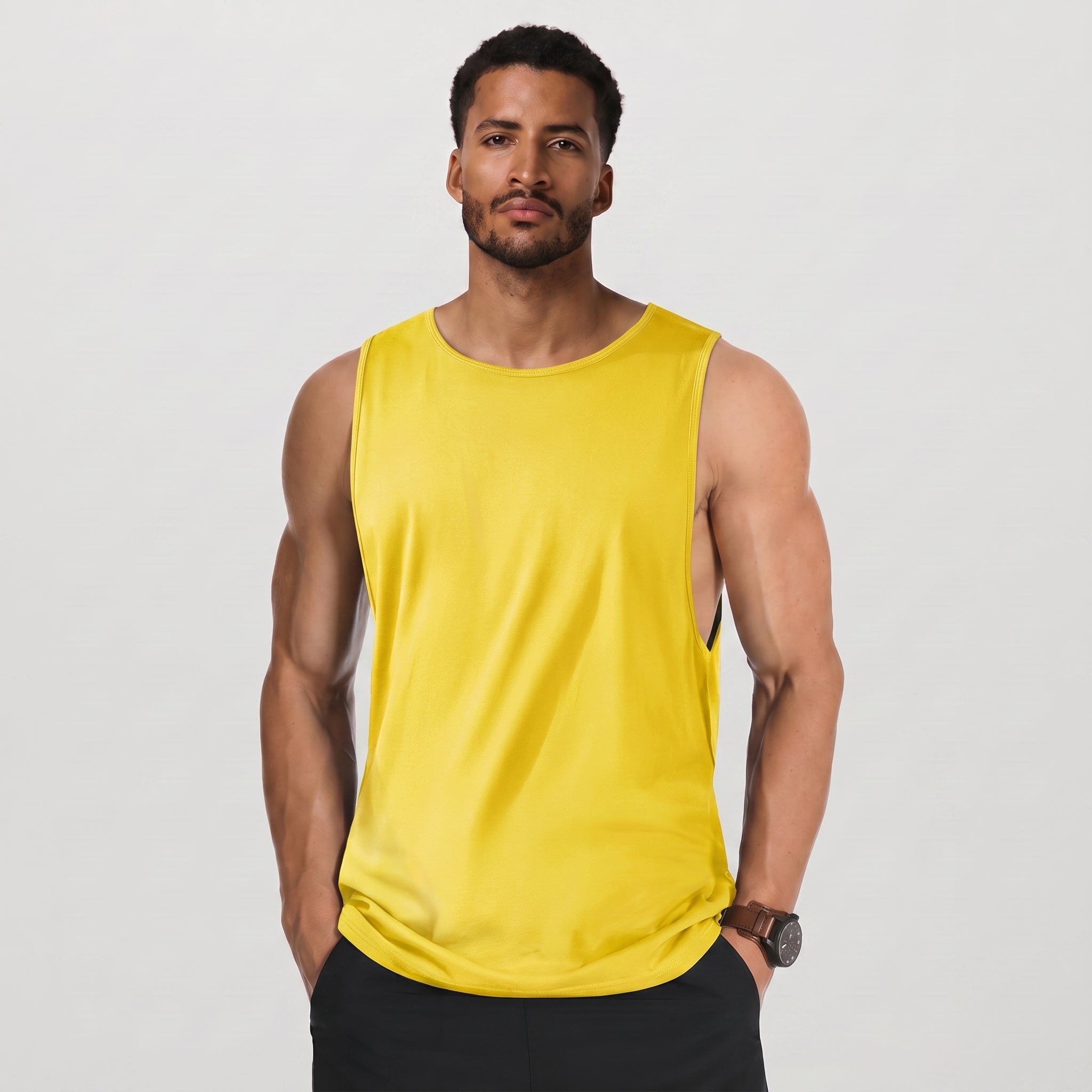 Yellow MAGCOMSEN Men's Cotton Tank Top - Moisture-Wicking Sleeveless Workout Shirt in #Color_Yellow