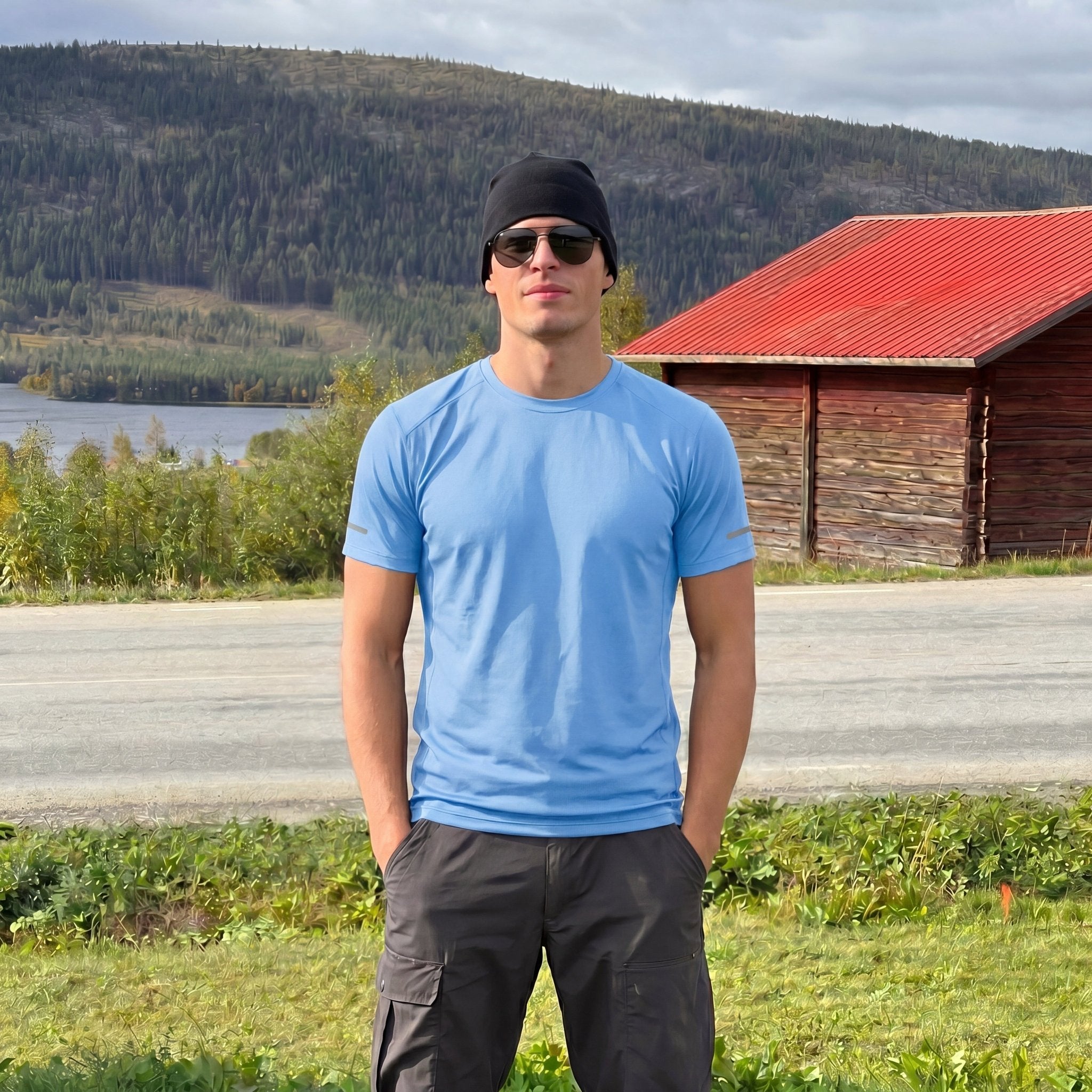 Men's Dry Fit Sun Protection Stretch Training & Sports T-Shirts Sky Blue by MAGCOMSEN