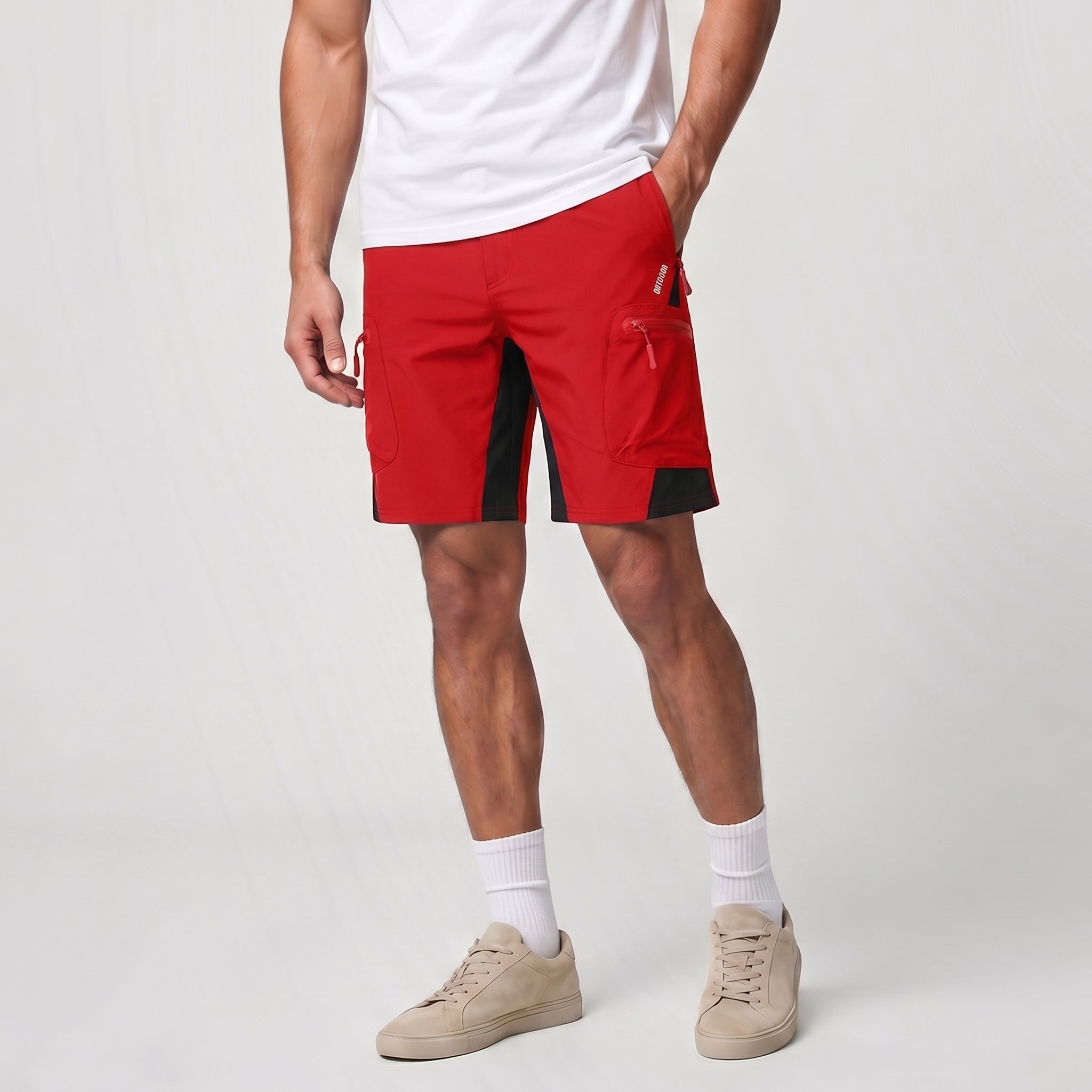 Red MAGCOMSEN Men's Hiking Cargo Shorts - Water Resistant Quick Dry Golf Shorts in #Color_Red
