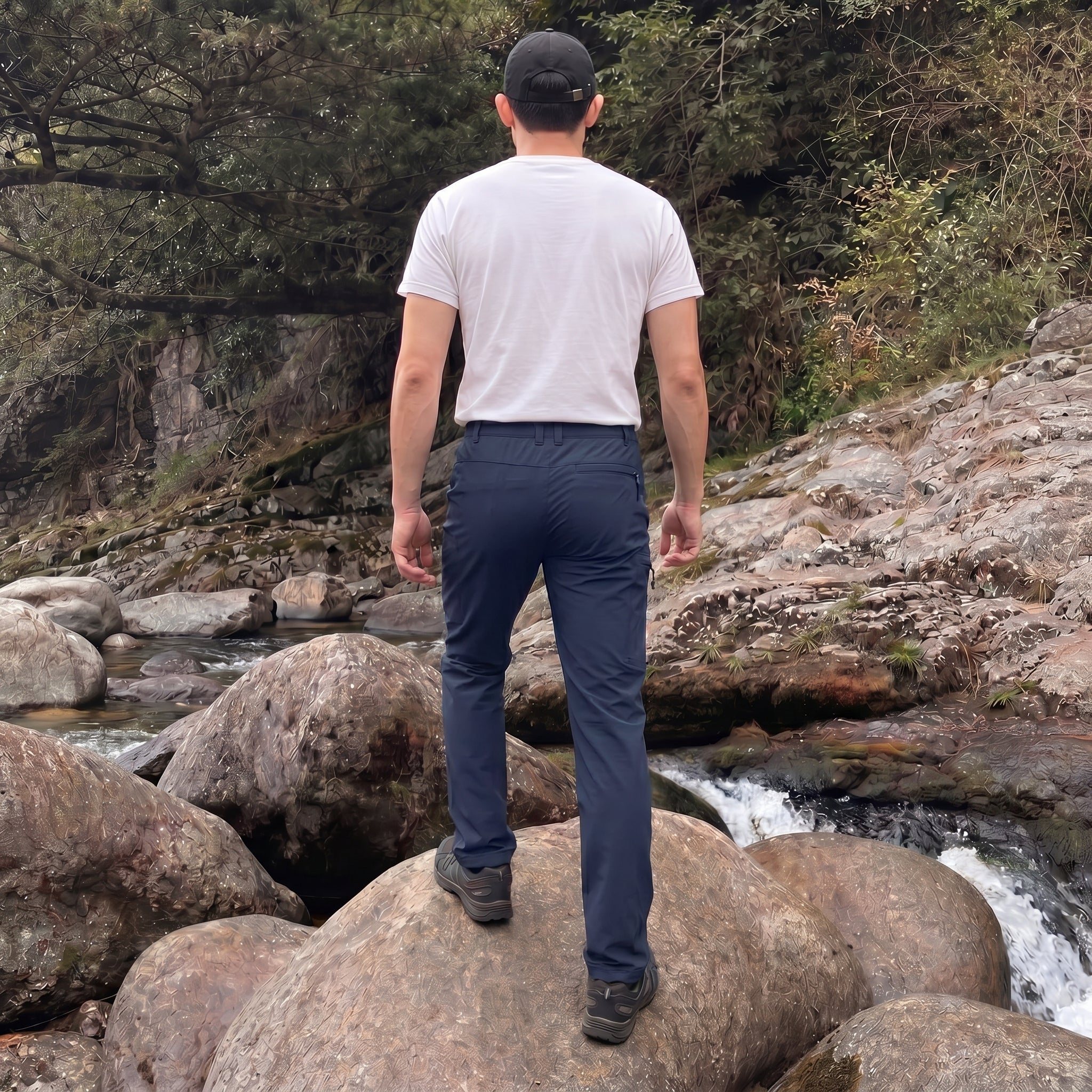 Men's Lightweight Ripstop Hiking Pants - Water Resistant 6 Pocket Cargo Pants Dark Blue by MAGCOMSEN