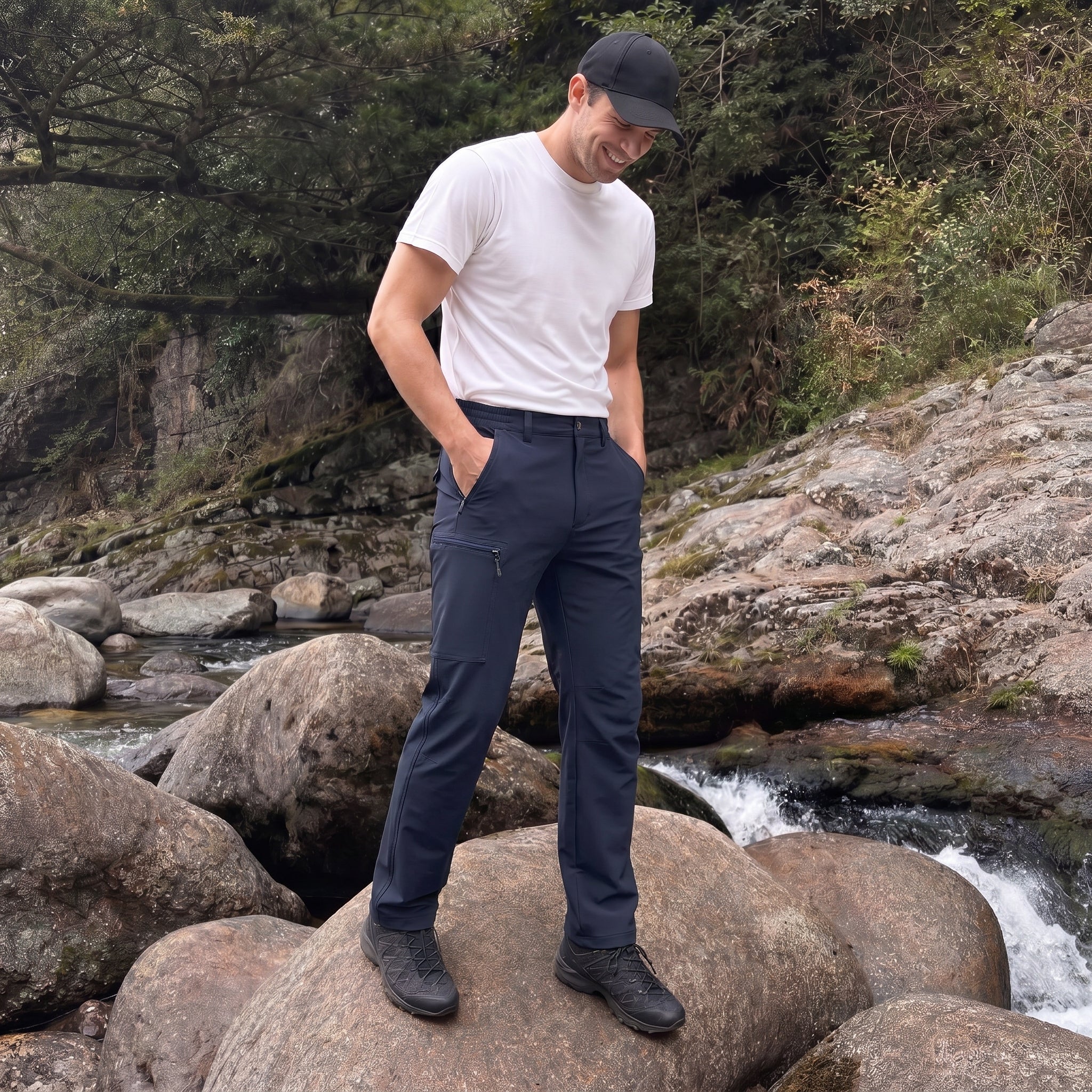 Men's Lightweight Ripstop Hiking Pants - Water Resistant 6 Pocket Cargo Pants Dark Blue by MAGCOMSEN