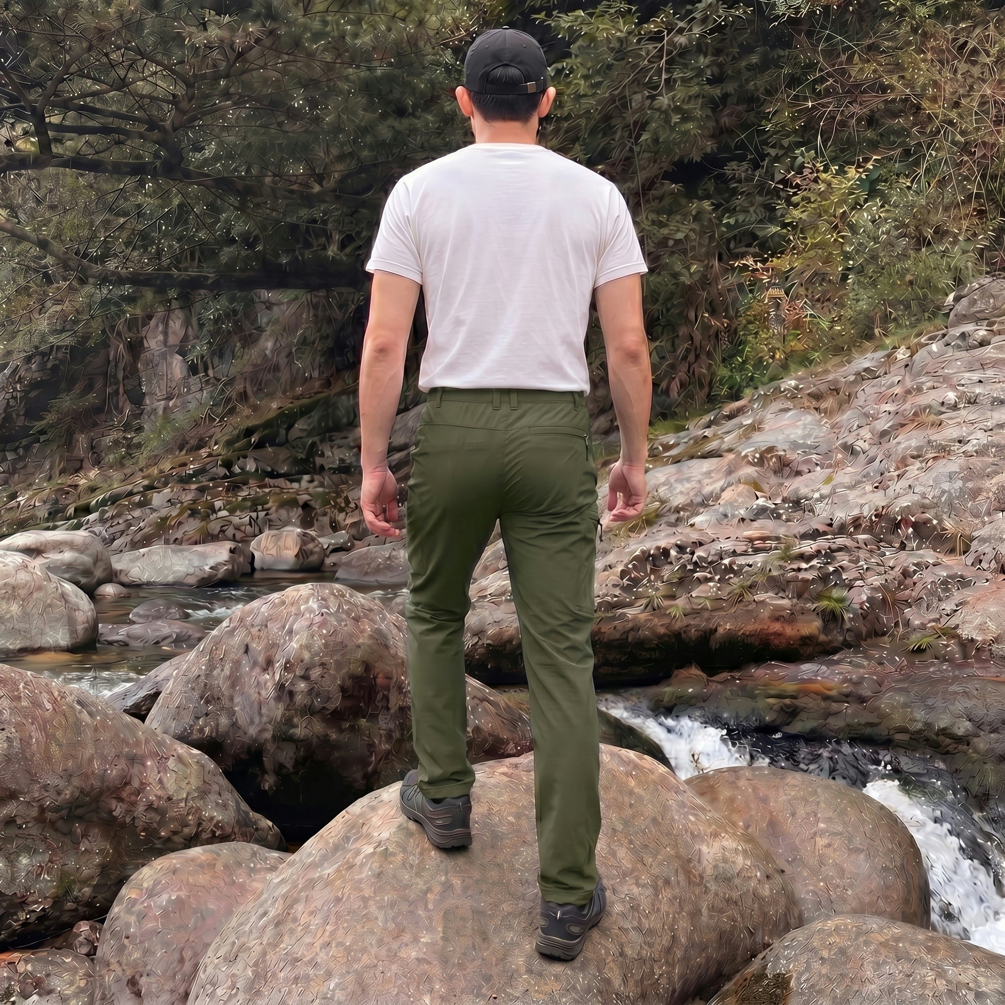 Men's Lightweight Ripstop Hiking Pants - Water Resistant 6 Pocket Cargo Pants Army Green by MAGCOMSEN