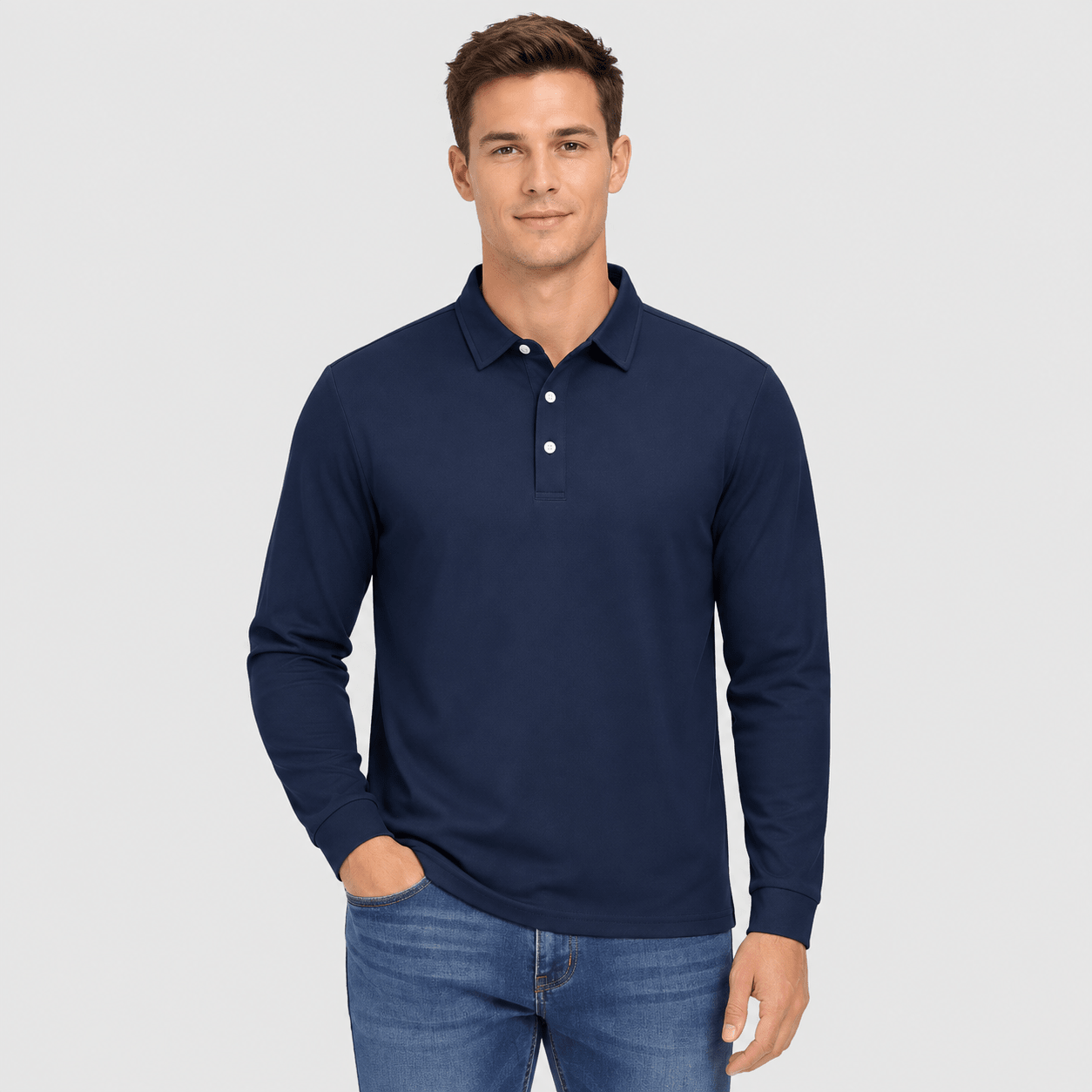 Men's Long Sleeve Quick-Dry Polo Shirt UPF Sun Protection Navy by MAGCOMSEN