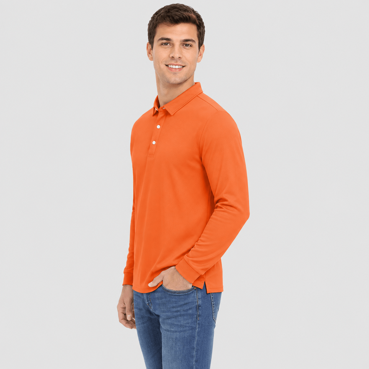 Men's Long Sleeve Quick-Dry Polo Shirt UPF Sun Protection Orange by MAGCOMSEN