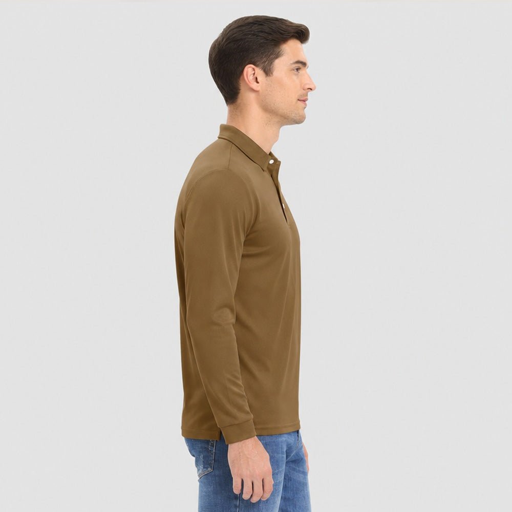 Men's Long Sleeve Quick-Dry Polo Shirt UPF Sun Protection Brown by MAGCOMSEN