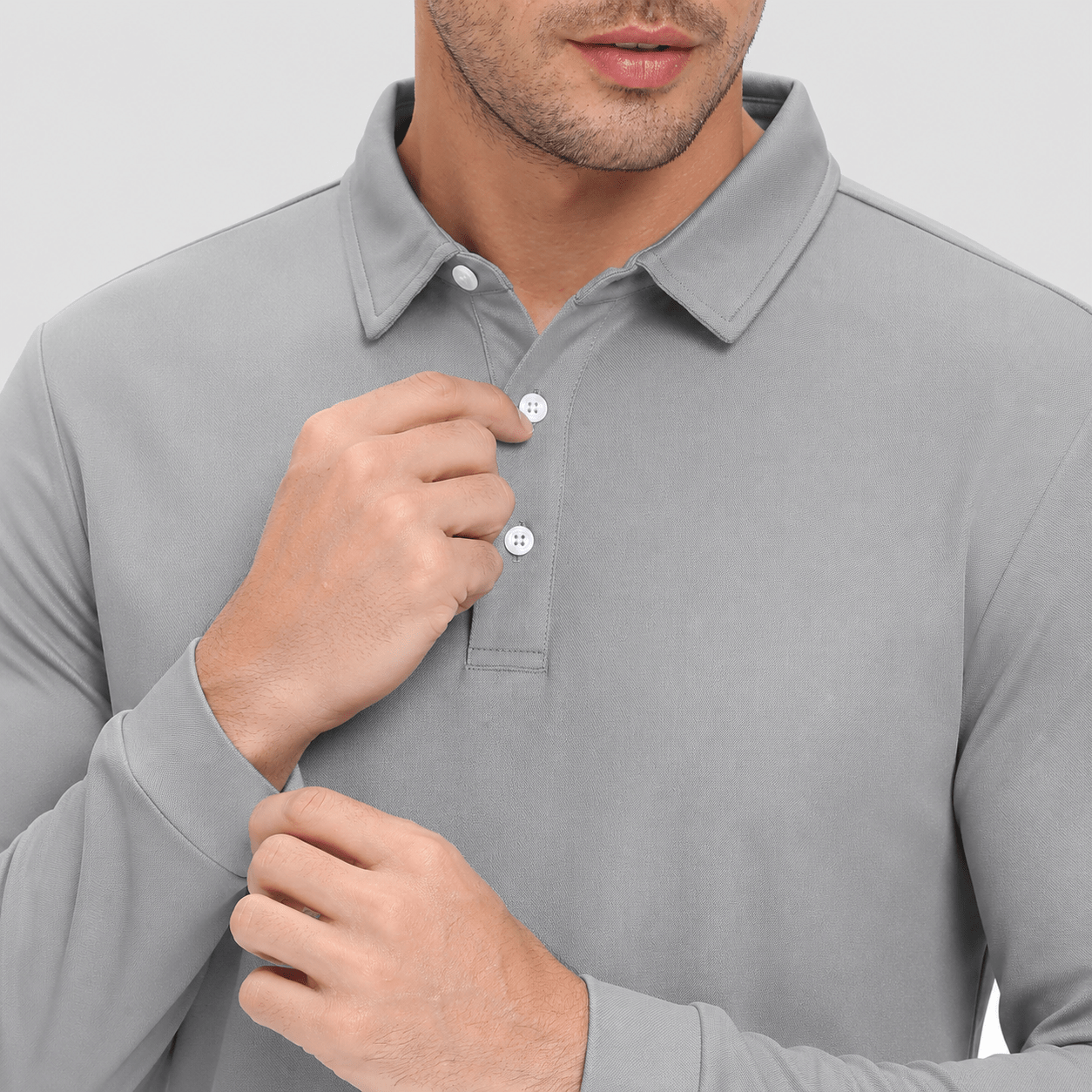Men's Long Sleeve Quick-Dry Polo Shirt UPF Sun Protection Light Grey by MAGCOMSEN