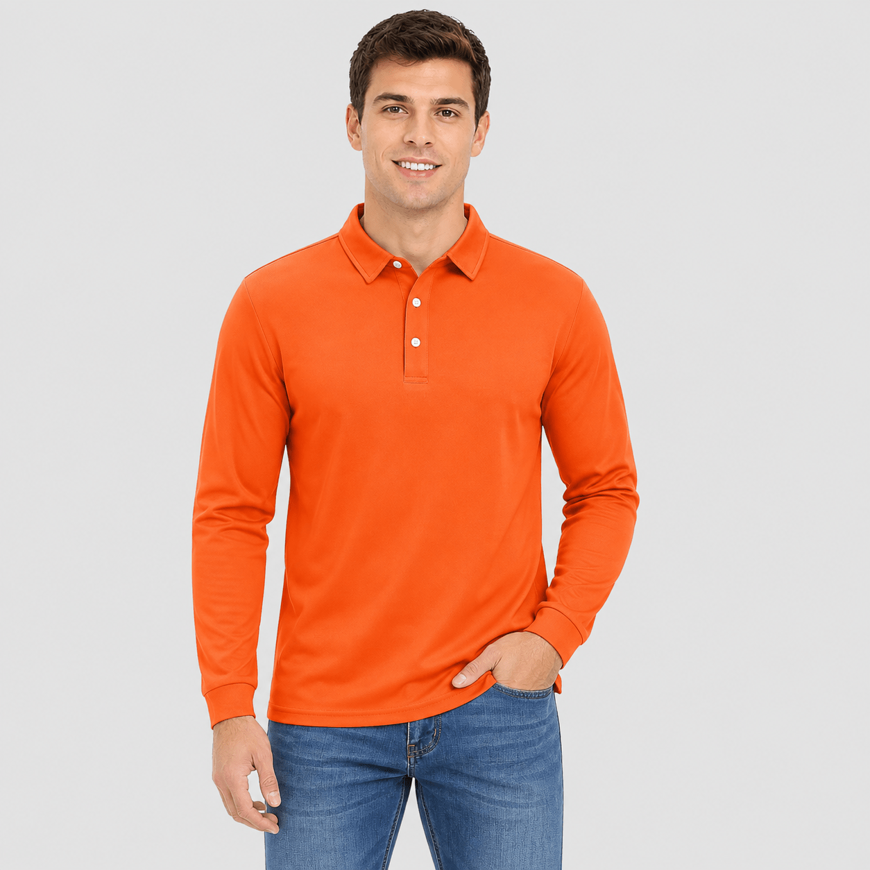 Men's Long Sleeve Quick-Dry Polo Shirt UPF Sun Protection Orange by MAGCOMSEN