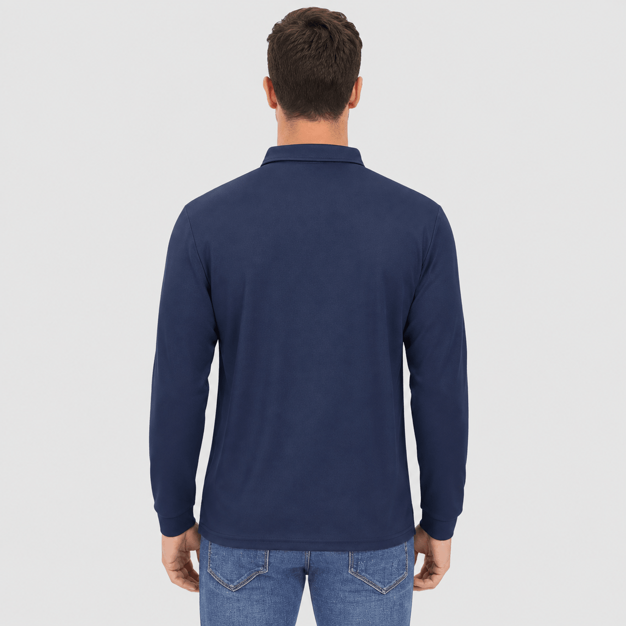 Men's Long Sleeve Quick-Dry Polo Shirt UPF Sun Protection Navy by MAGCOMSEN