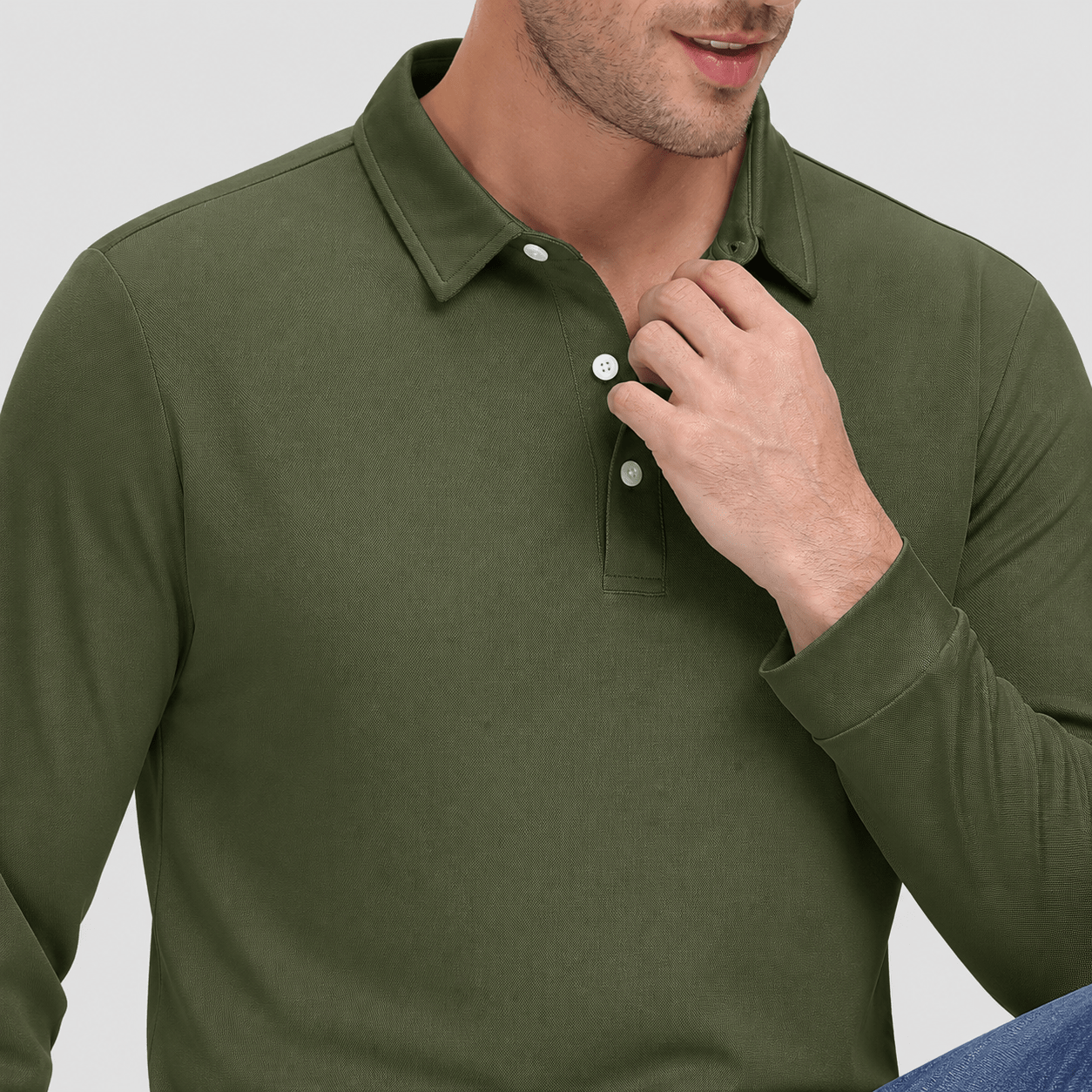 Men's Long Sleeve Quick-Dry Polo Shirt UPF Sun Protection Army Green by MAGCOMSEN