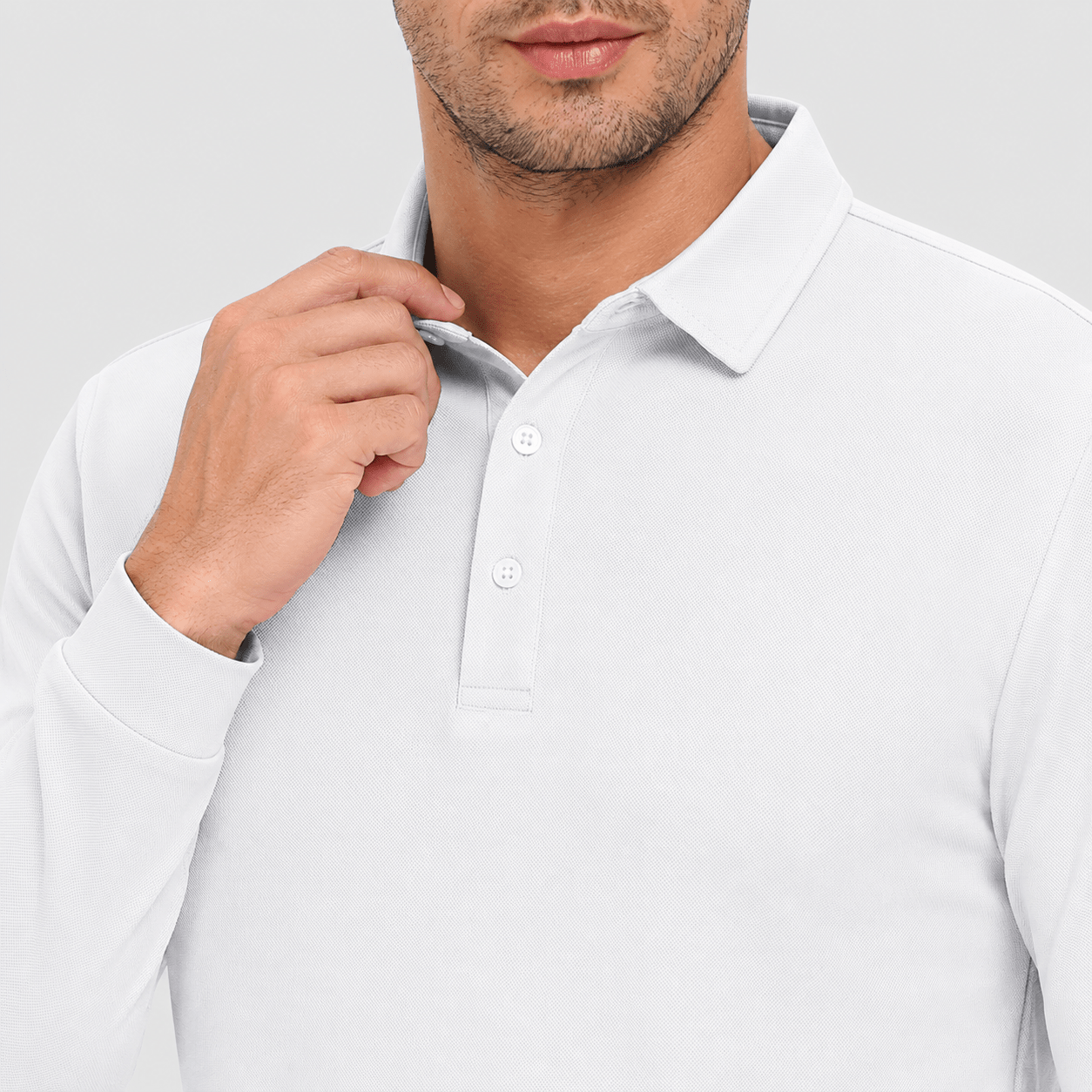 Men's Long Sleeve Quick-Dry Polo Shirt UPF Sun Protection White by MAGCOMSEN