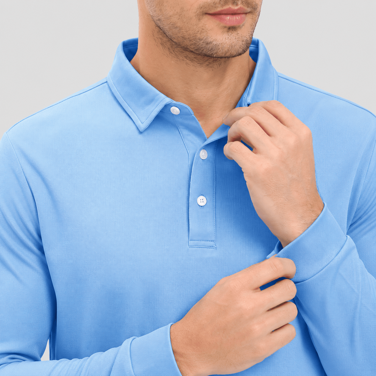 Men's Long Sleeve Quick-Dry Polo Shirt UPF Sun Protection Sky Blue by MAGCOMSEN
