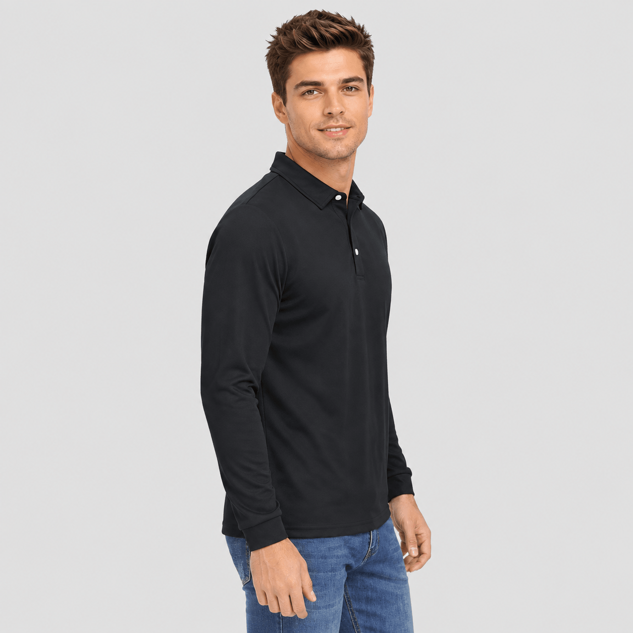Men's Long Sleeve Quick-Dry Polo Shirt UPF Sun Protection Black by MAGCOMSEN