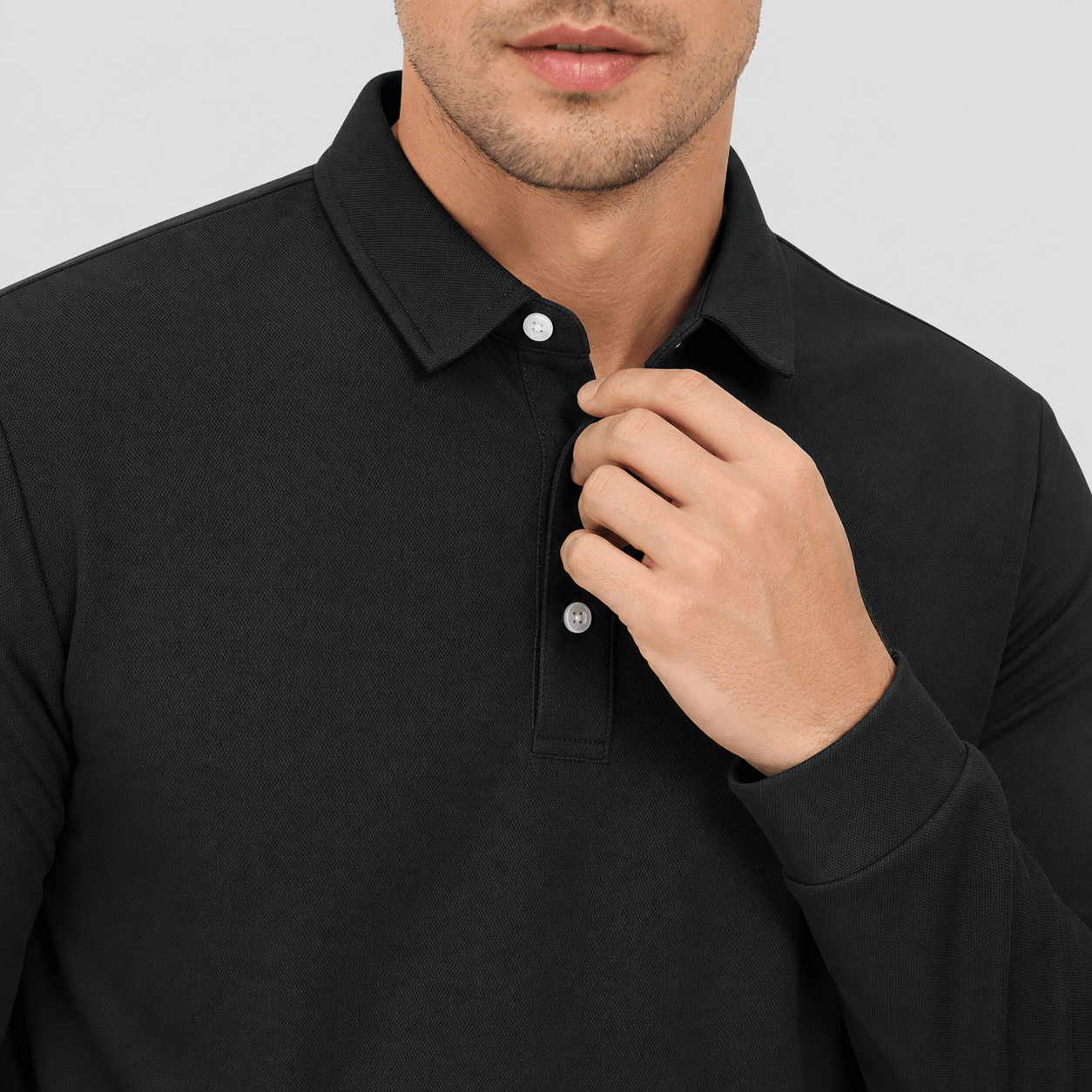 Men's Long Sleeve Quick-Dry Polo Shirt UPF Sun Protection Black by MAGCOMSEN