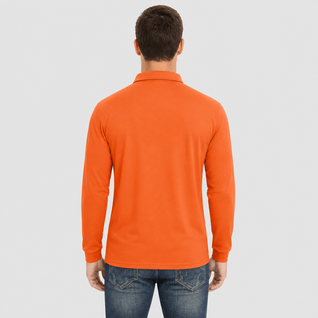 Men's Long Sleeve Quick-Dry Polo Shirt UPF Sun Protection Orange by MAGCOMSEN