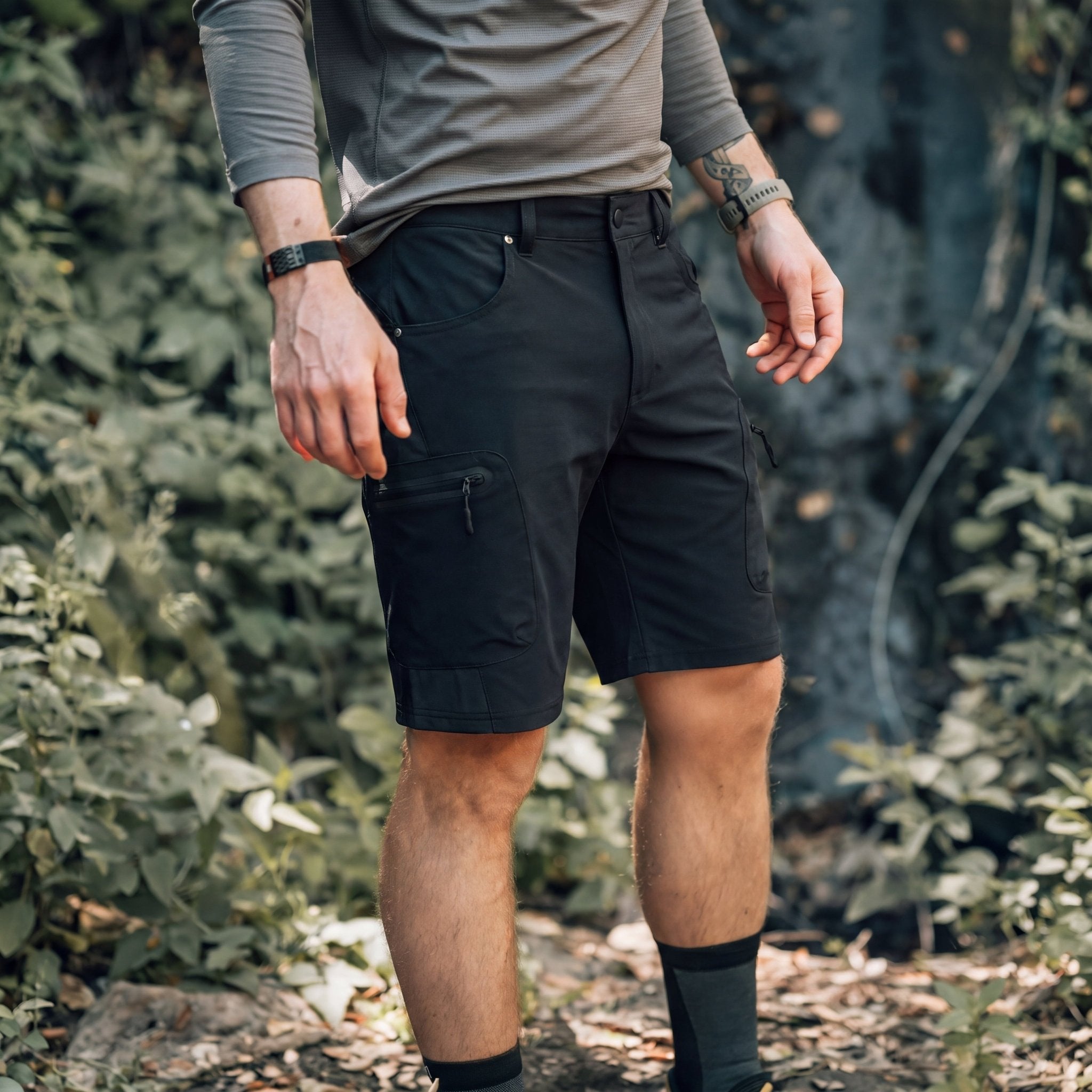 Black Men's Quick Dry Cargo Shorts - MAGCOMSEN #Color_Black