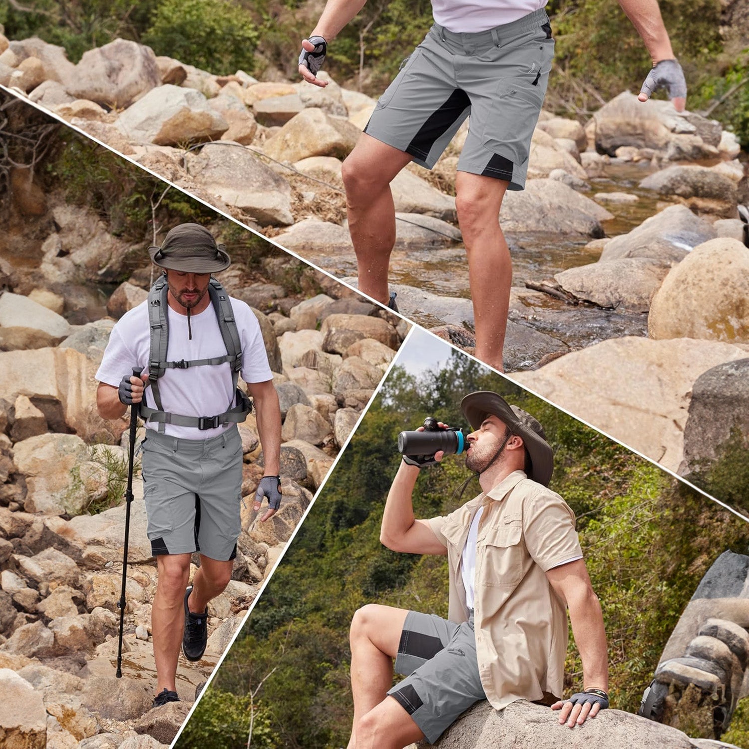 Light Grey Men's Quick Dry Cargo Shorts - MAGCOMSEN