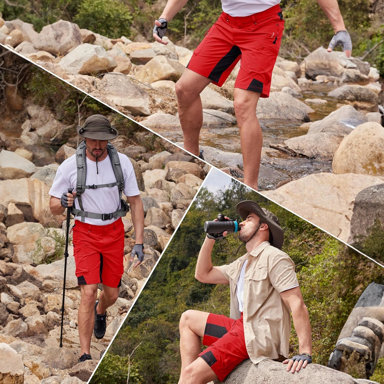 Red Men's Quick Dry Cargo Shorts - MAGCOMSEN