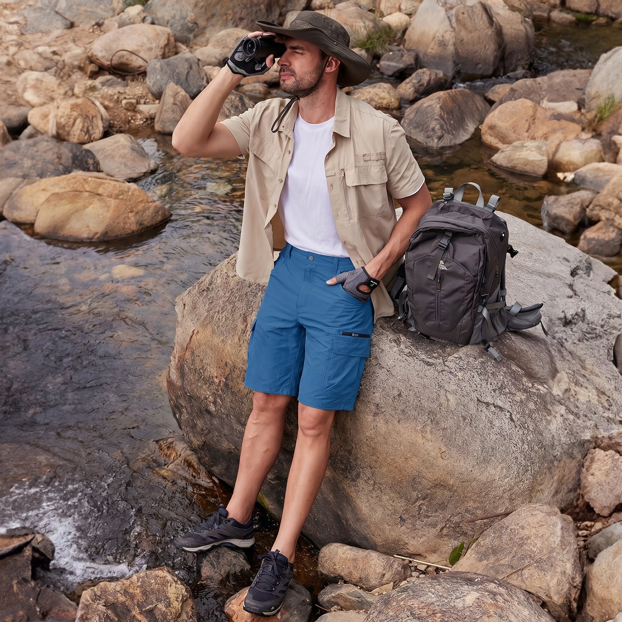 Men's Quick Dry Cargo Shorts Dark Blue by MAGCOMSEN
