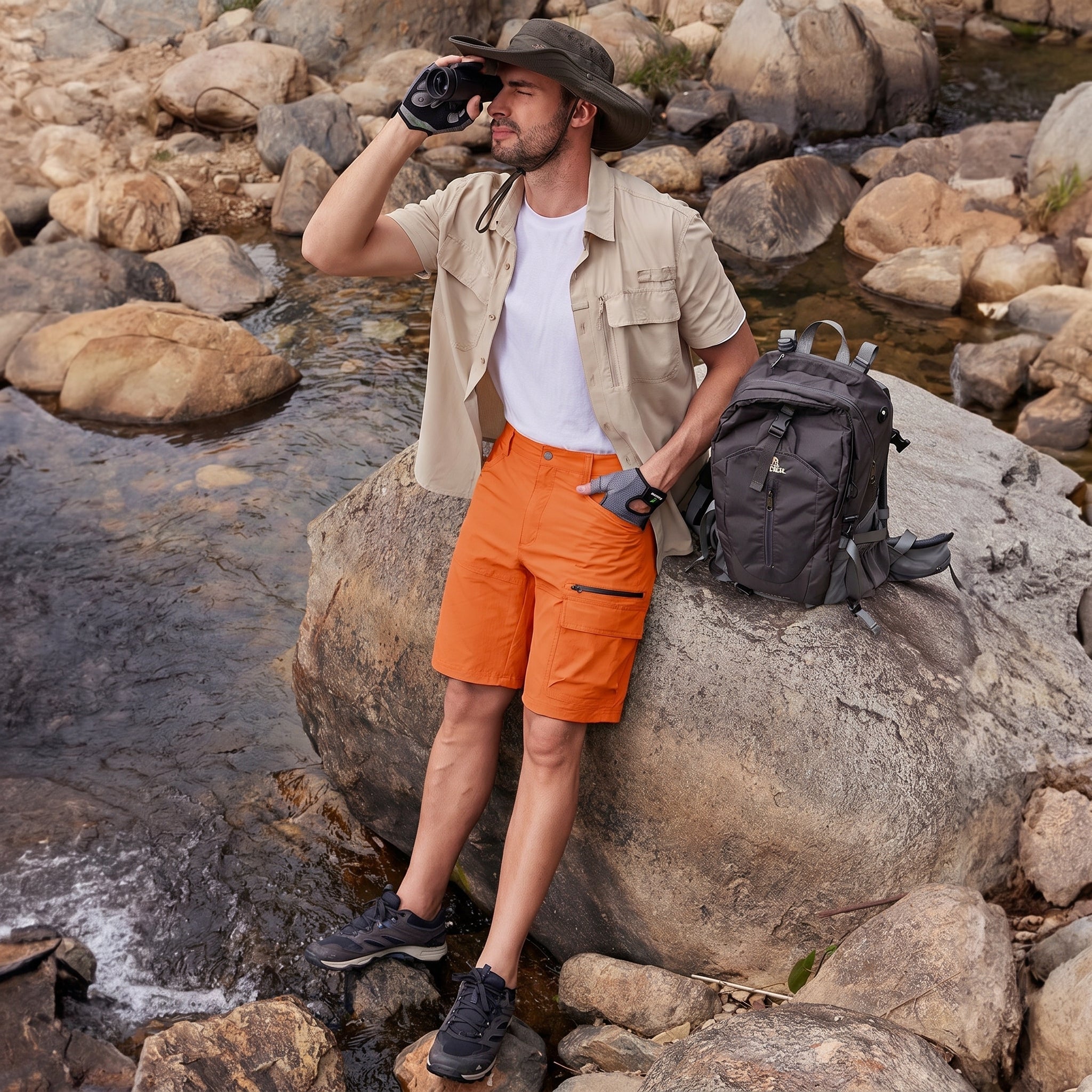 Men's Quick Dry Cargo Shorts Orange by MAGCOMSEN