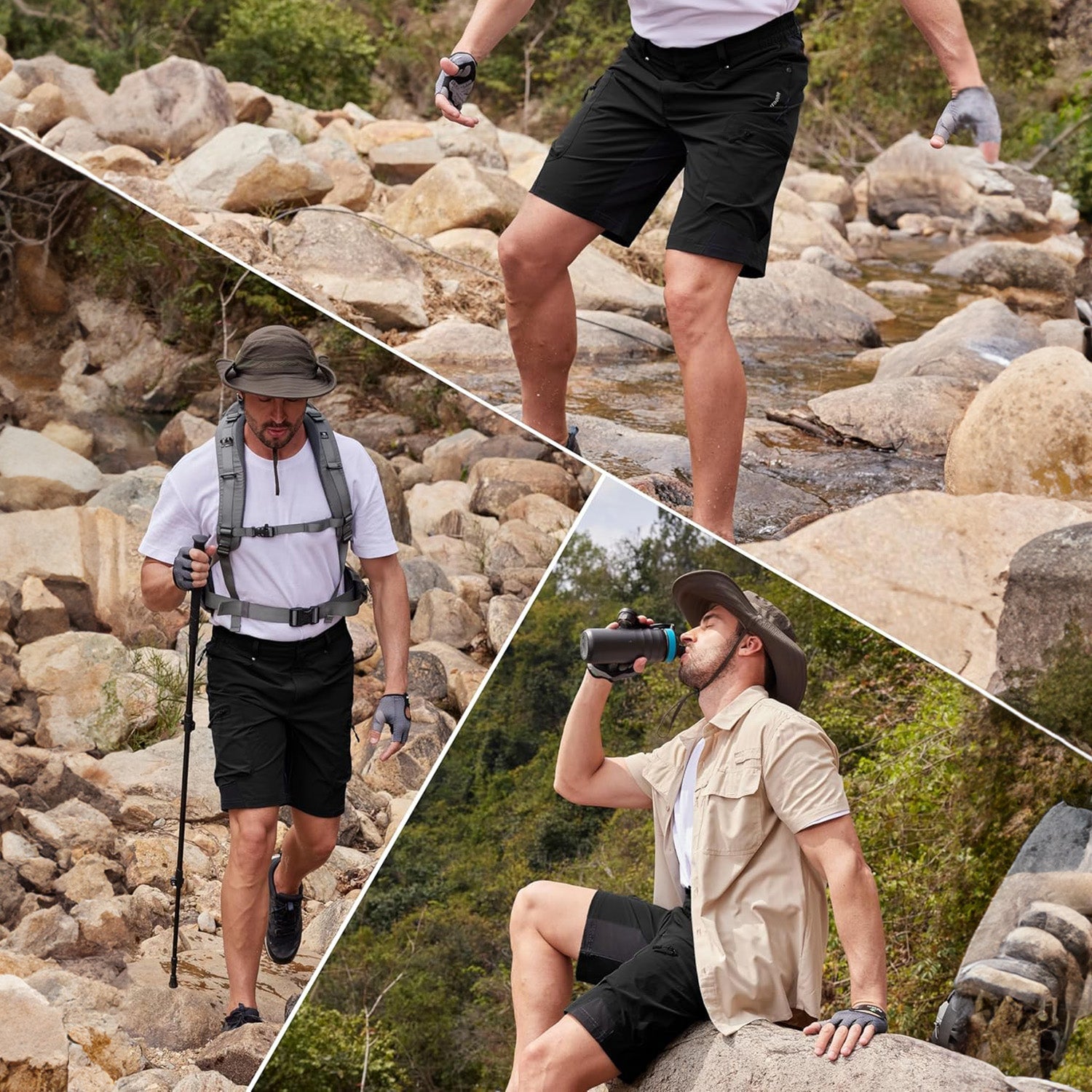 Black Men's Quick Dry Cargo Shorts - MAGCOMSEN