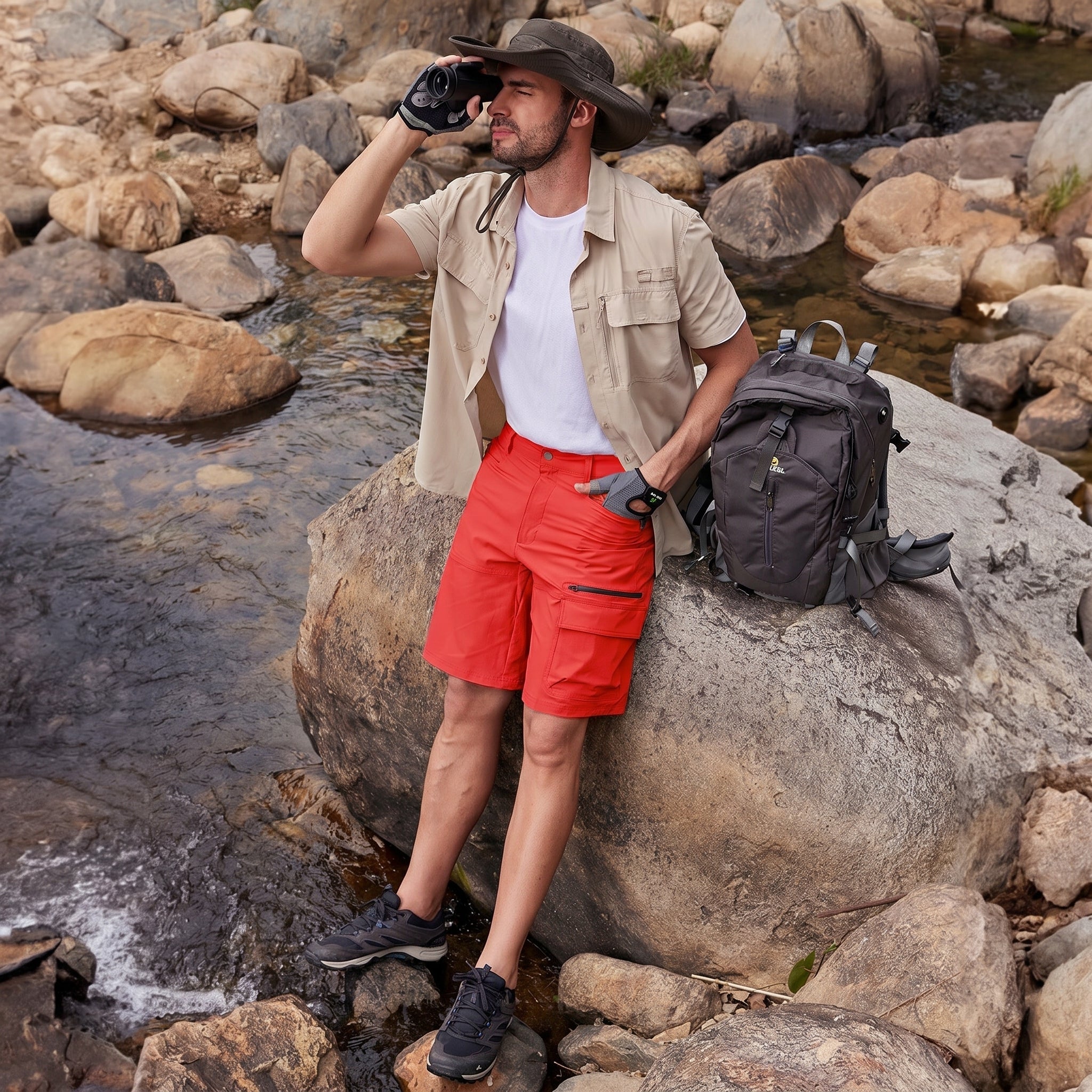 Men's Quick Dry Cargo Shorts Red by MAGCOMSEN