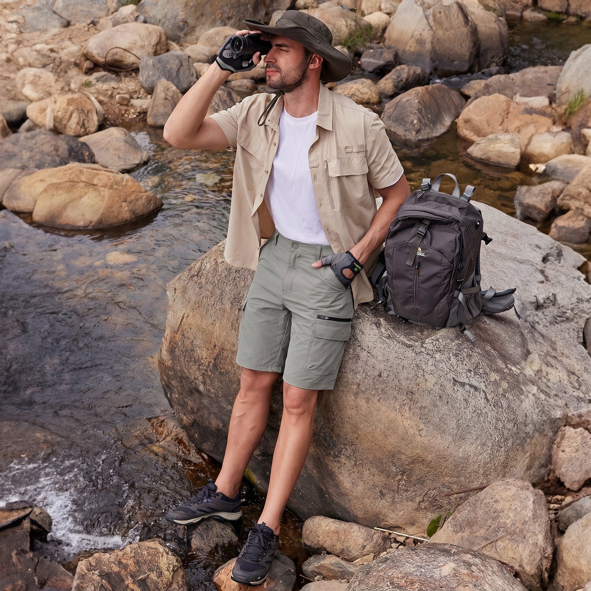 Men's Quick Dry Cargo Shorts Light Grey by MAGCOMSEN