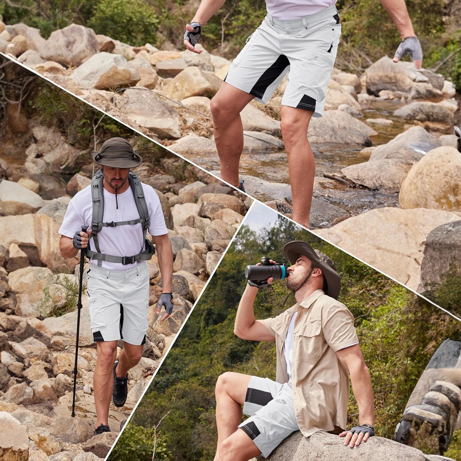 White Men's Quick Dry Cargo Shorts - MAGCOMSEN