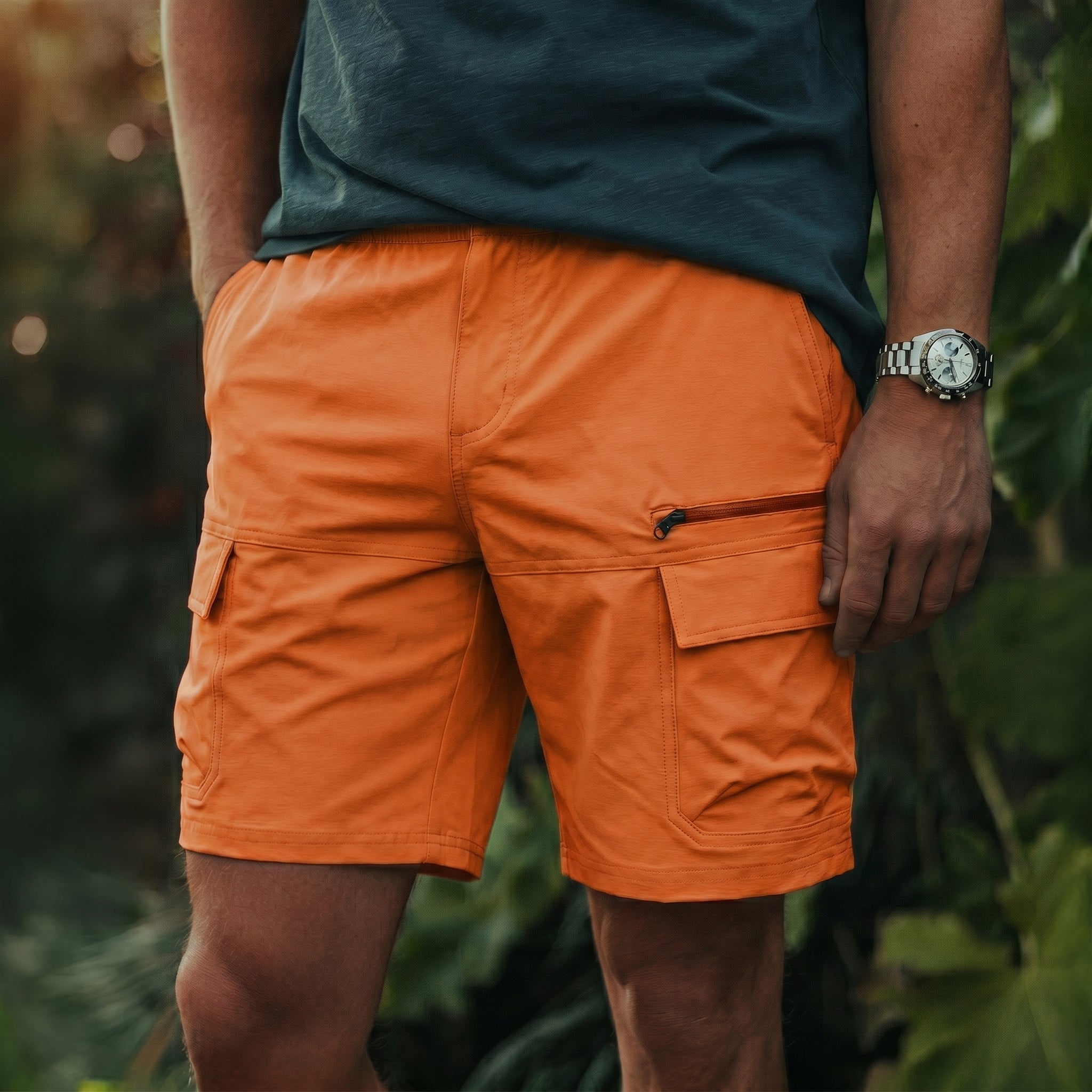 Men's Quick Dry Cargo Shorts Orange by MAGCOMSEN