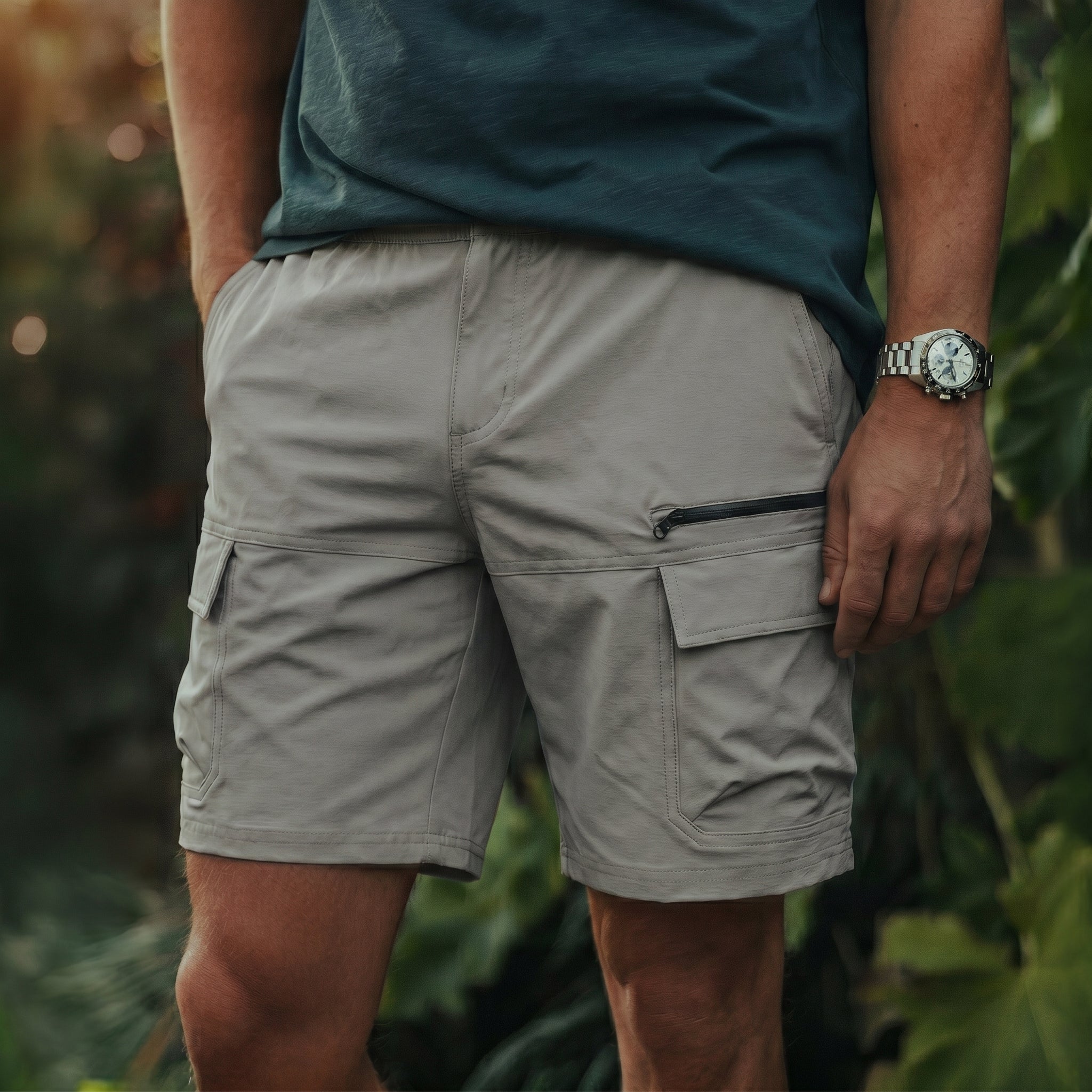 Men's Quick Dry Cargo Shorts Light Grey by MAGCOMSEN