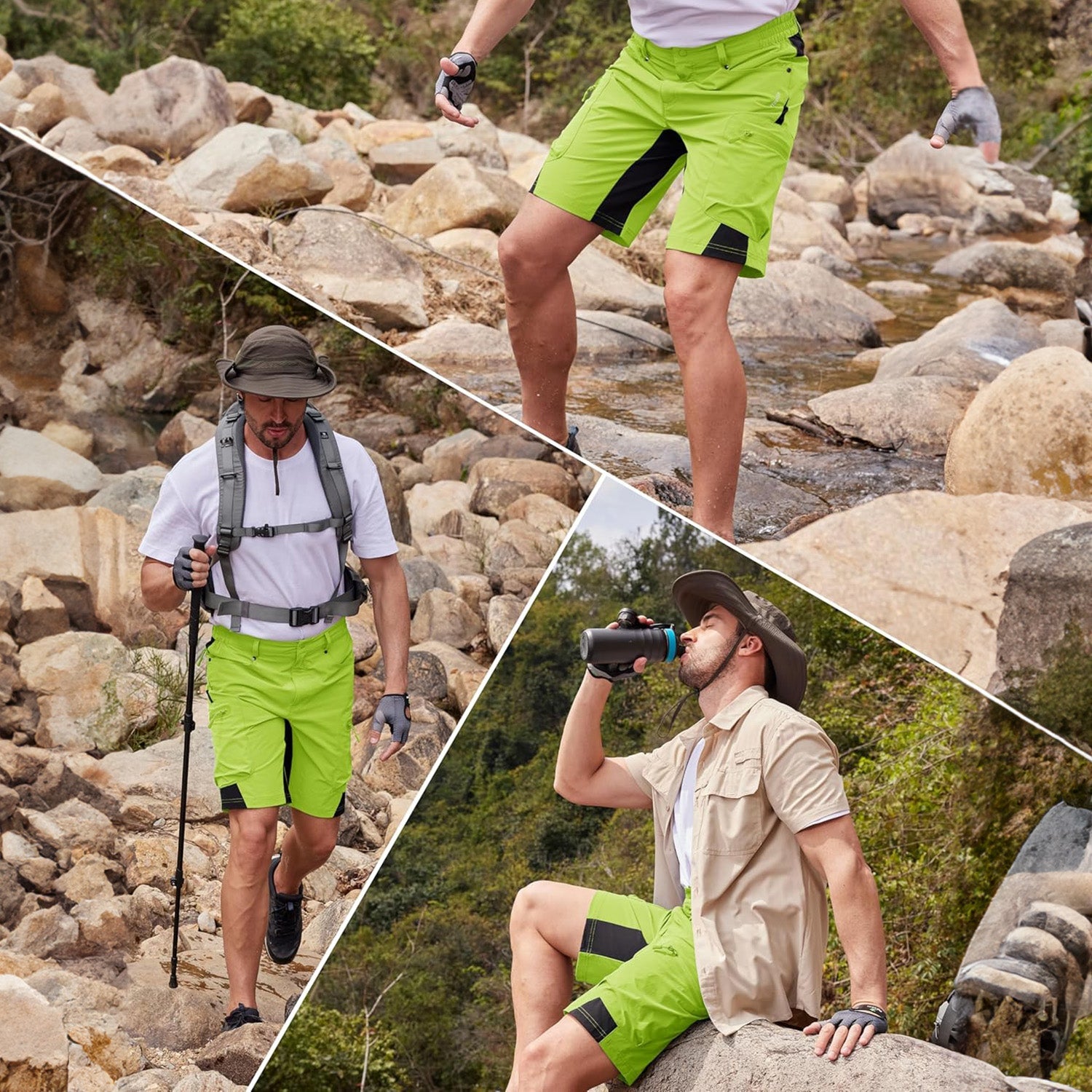 Yellow Green Men's Quick Dry Cargo Shorts - MAGCOMSEN