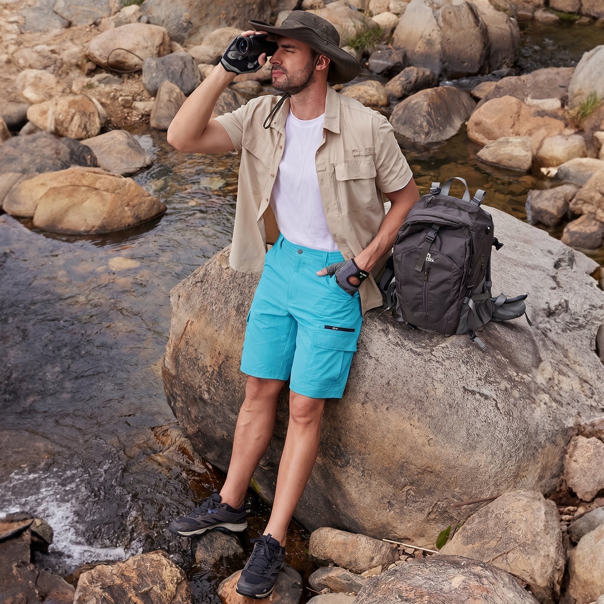 Men's Quick Dry Cargo Shorts Water Blue by MAGCOMSEN