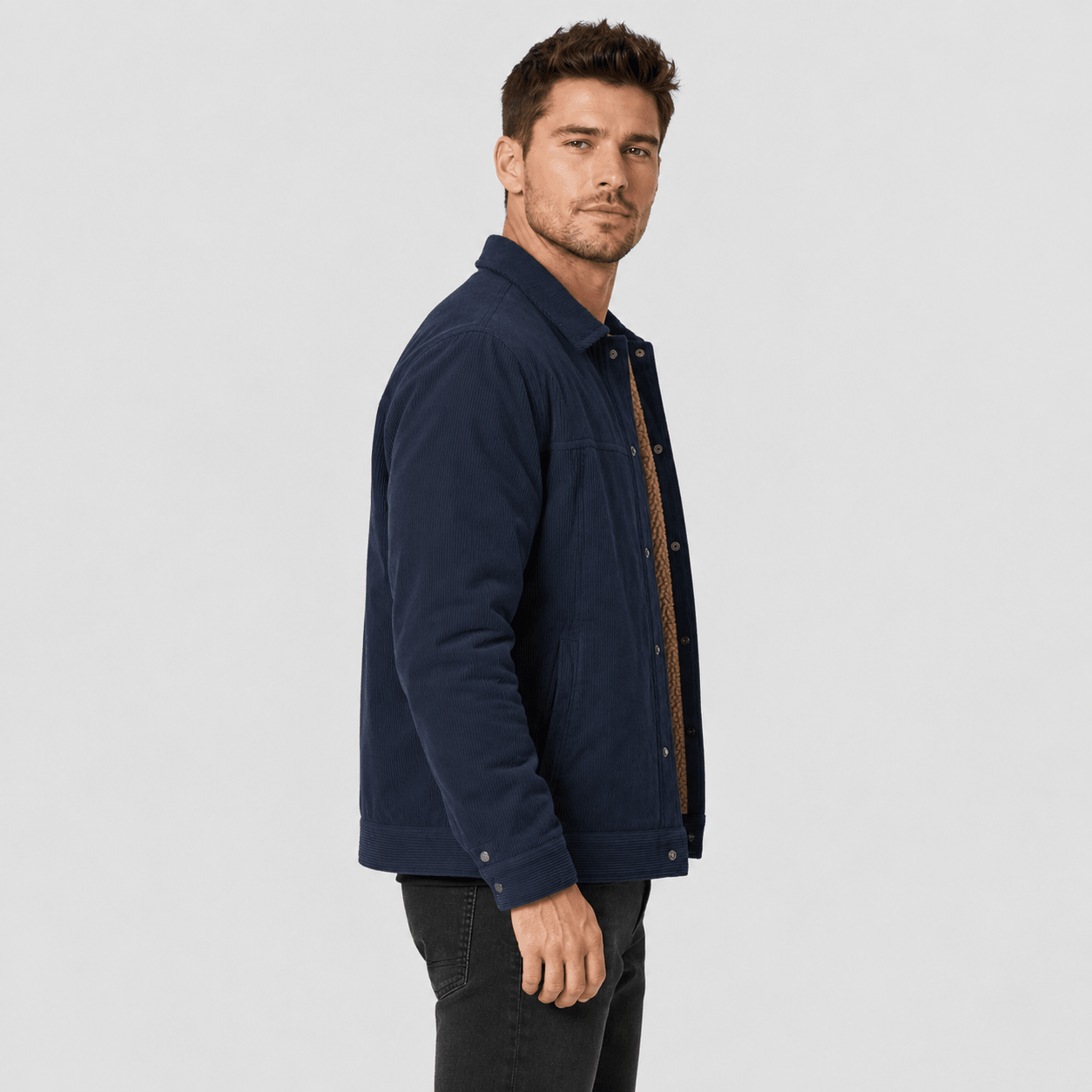 Men's Sherpa-Lined Corduroy Winter Jacket Dark Brown by MAGCOMSEN