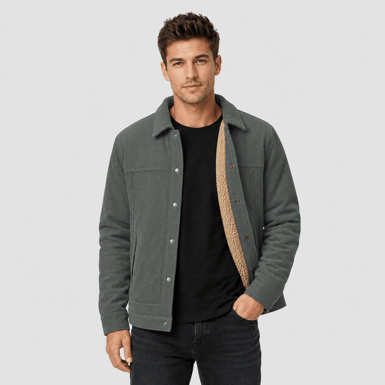 Men's Sherpa-Lined Corduroy Winter Jacket Dark Brown by MAGCOMSEN