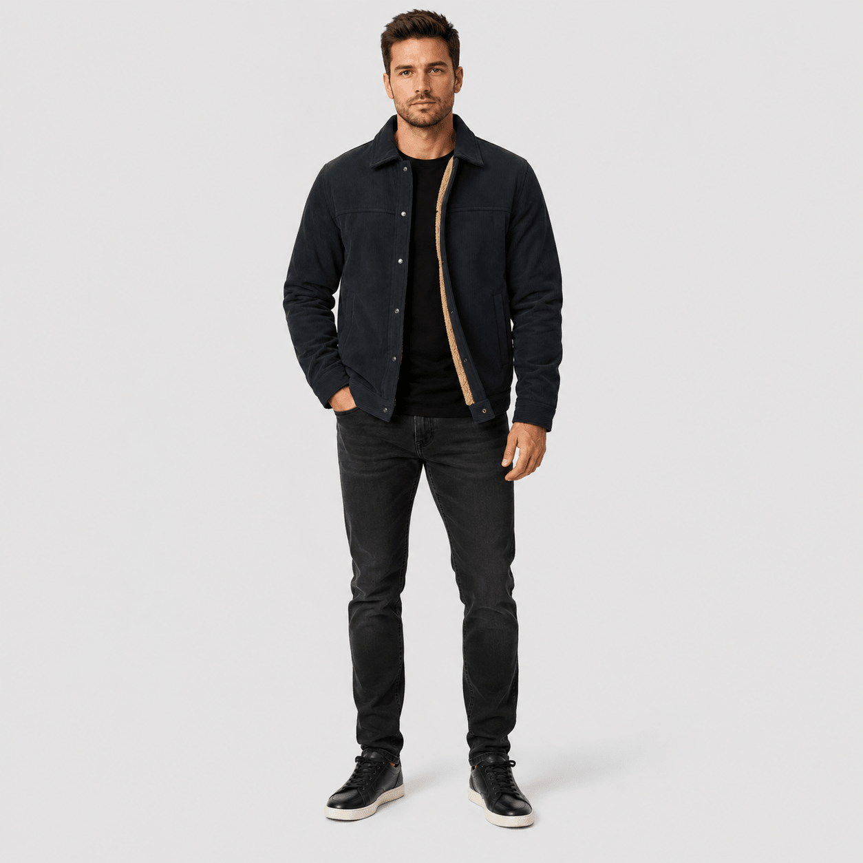 Men's Sherpa-Lined Corduroy Winter Jacket Dark Brown by MAGCOMSEN