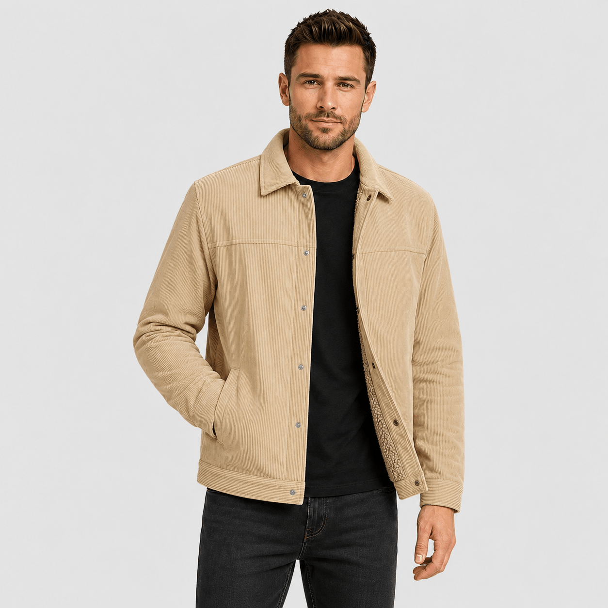 Men's Sherpa-Lined Corduroy Winter Jacket Dark Brown by MAGCOMSEN