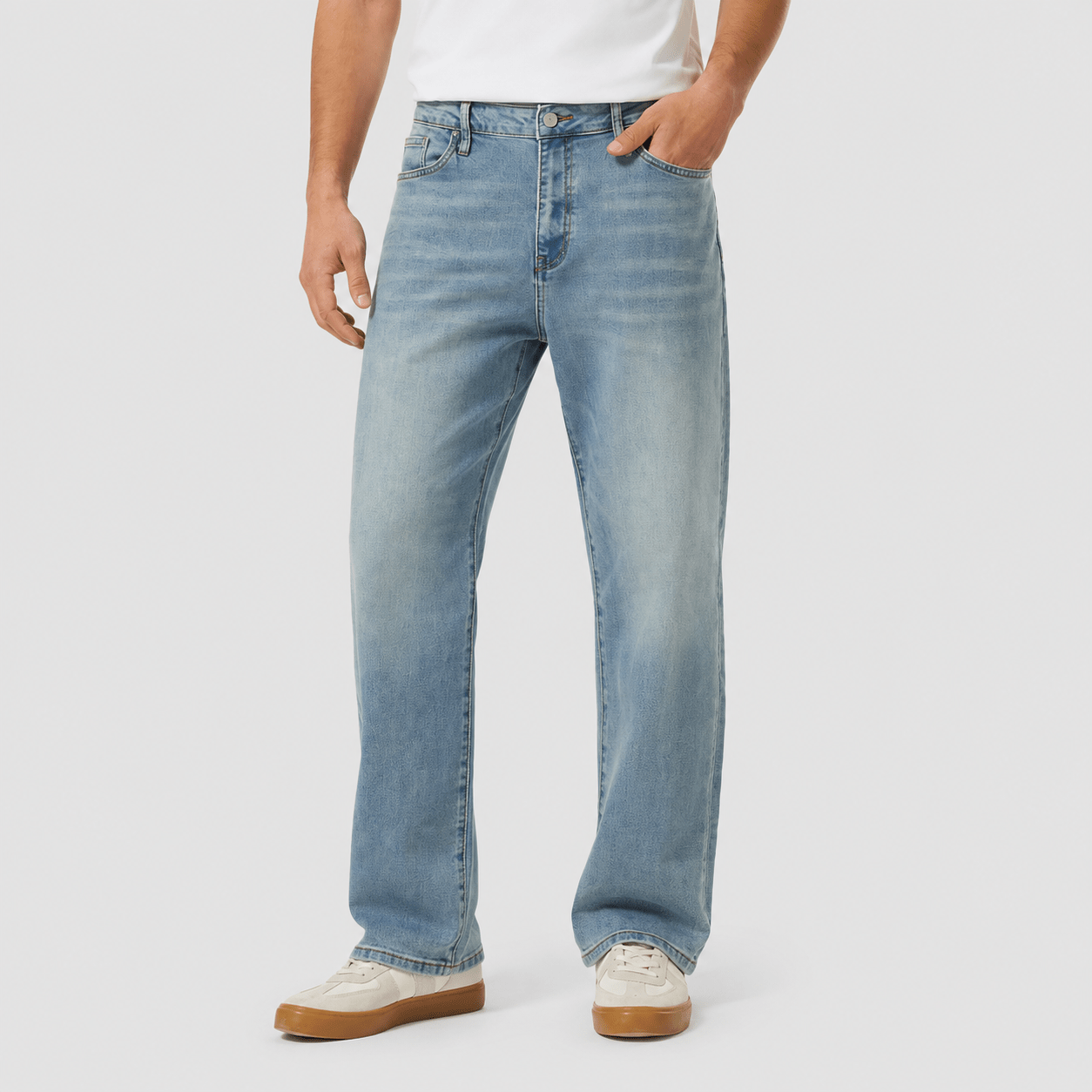 Men's Stretch Flare Jeans - Light Wash Bootcut Denim Pants Light Blue by MAGCOMSEN