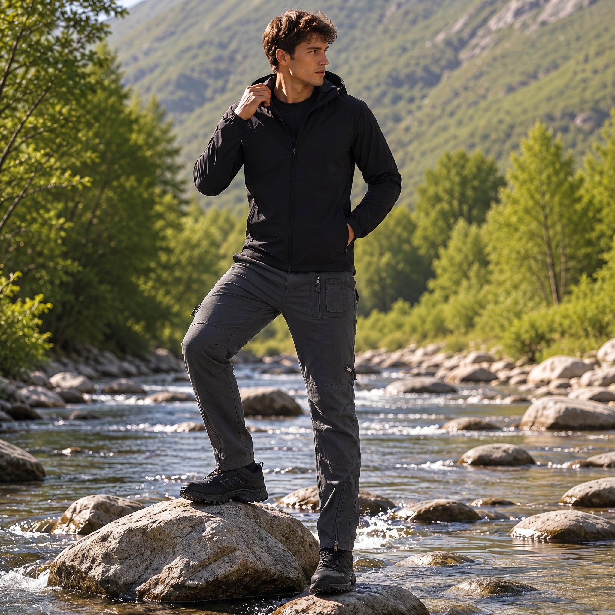 Men's Tactical Cargo Pants with 9 Pockets for Hiking Grey by MAGCOMSEN