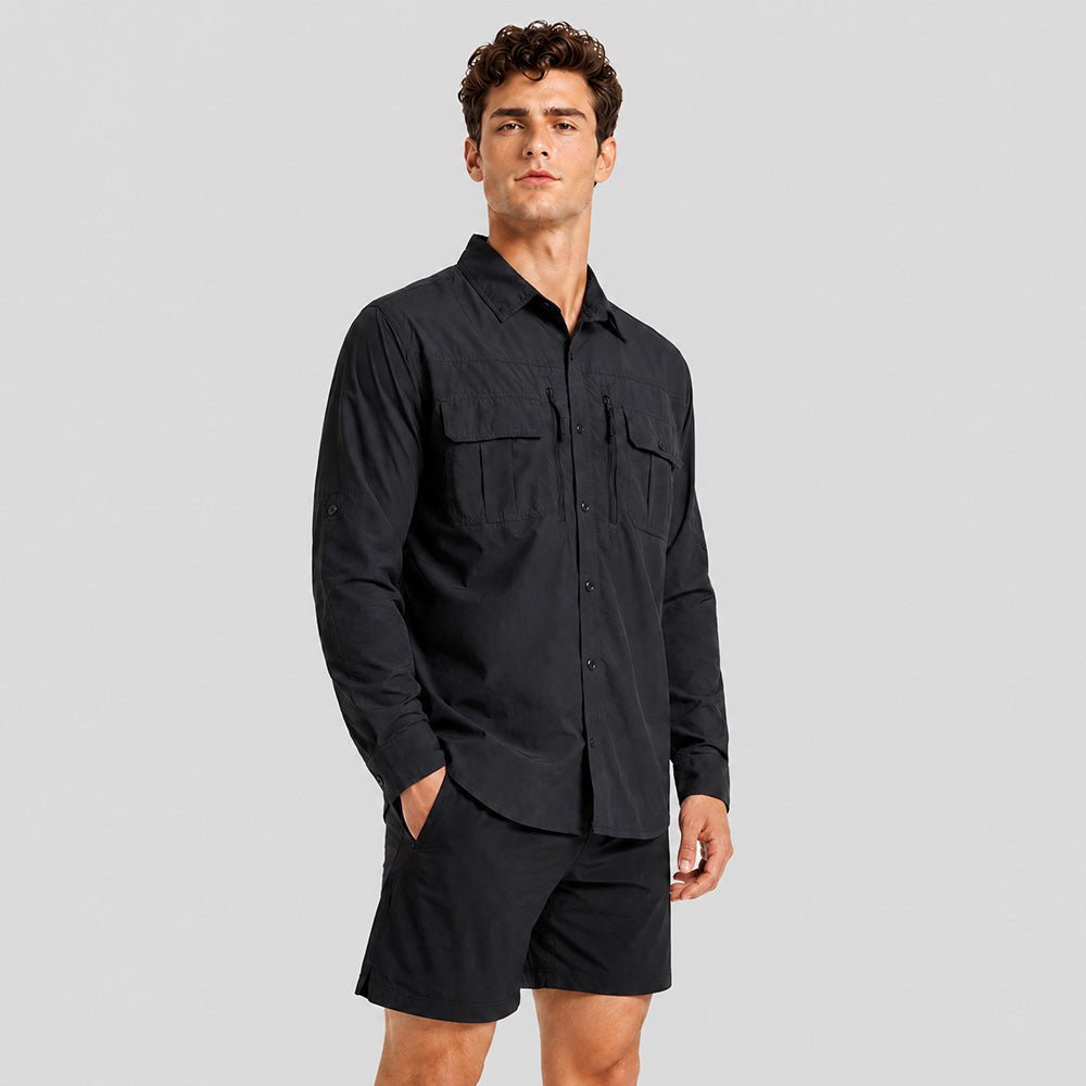 Men's Tactical Shirt, Quick-Dry & UV Protection for Hiking Black by MAGCOMSEN