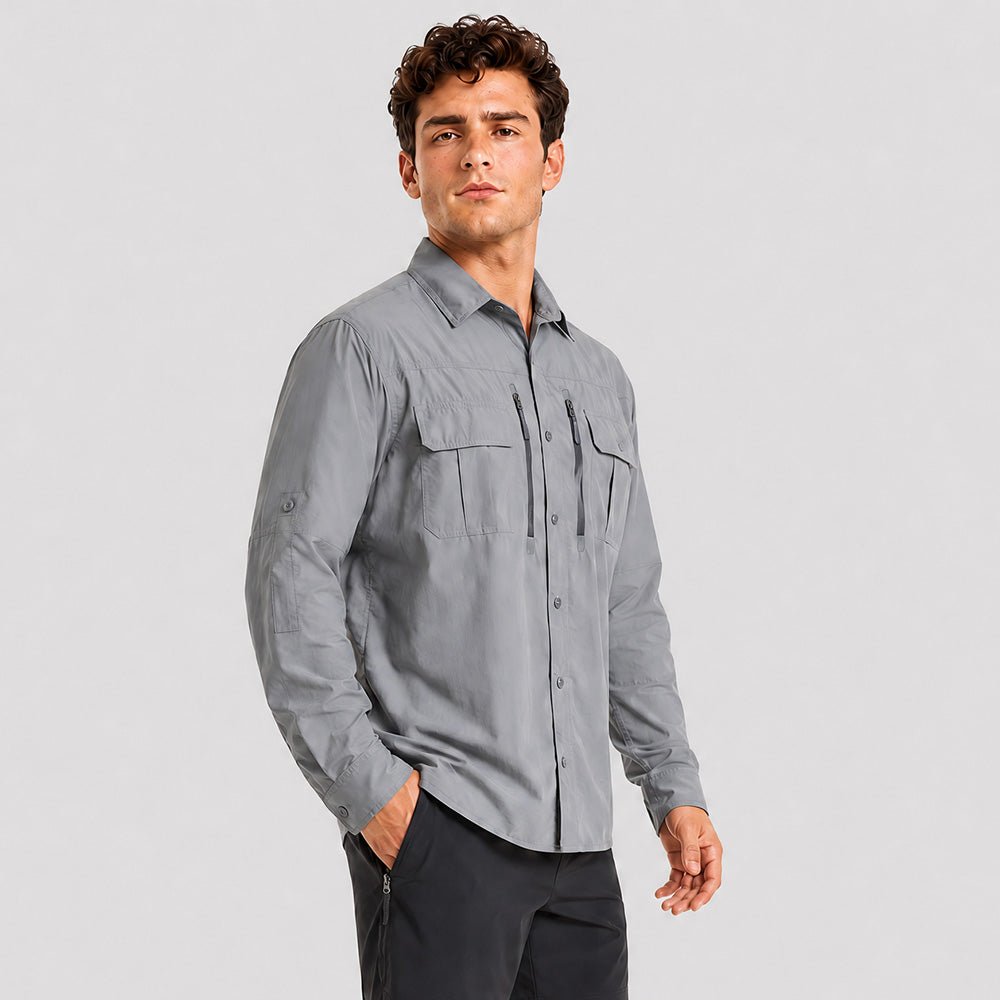 Men's Tactical Shirt, Quick-Dry & UV Protection for Hiking Light-grey by MAGCOMSEN