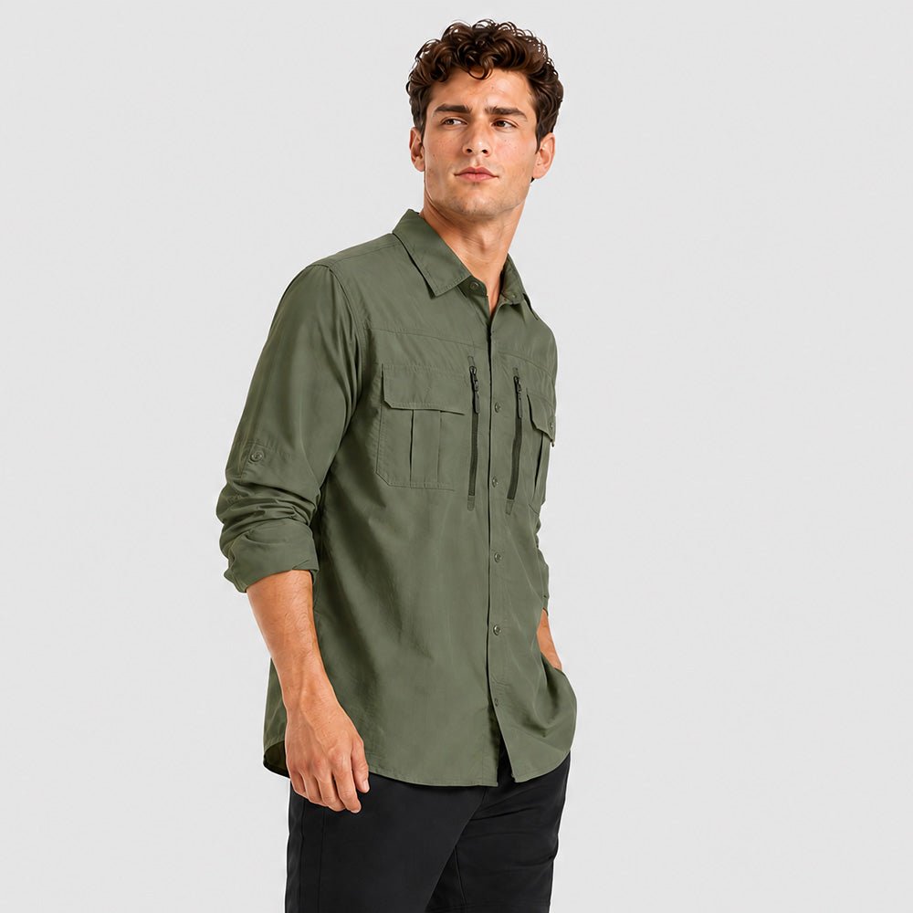 Men's Tactical Shirt, Quick-Dry & UV Protection for Hiking Army-green by MAGCOMSEN