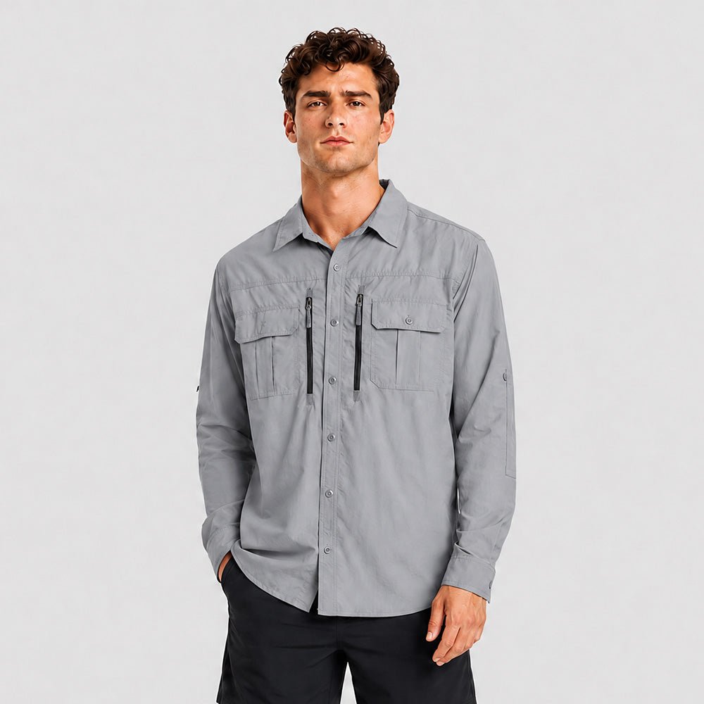 Men's Tactical Shirt, Quick-Dry & UV Protection for Hiking Light-grey by MAGCOMSEN