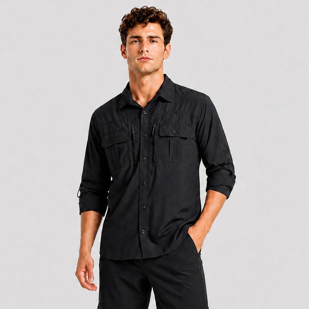 Men's Tactical Shirt, Quick-Dry & UV Protection for Hiking Black by MAGCOMSEN
