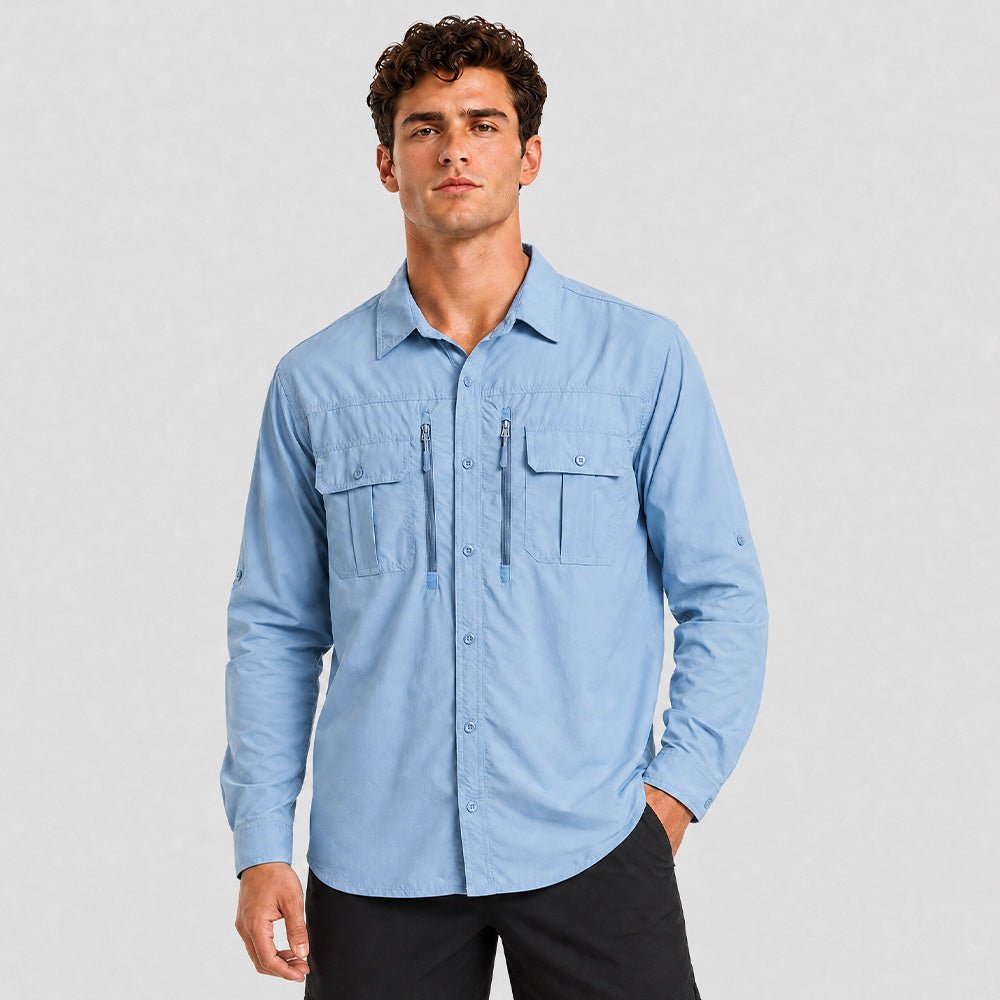 Men's Tactical Shirt, Quick-Dry & UV Protection for Hiking Sky-blue by MAGCOMSEN