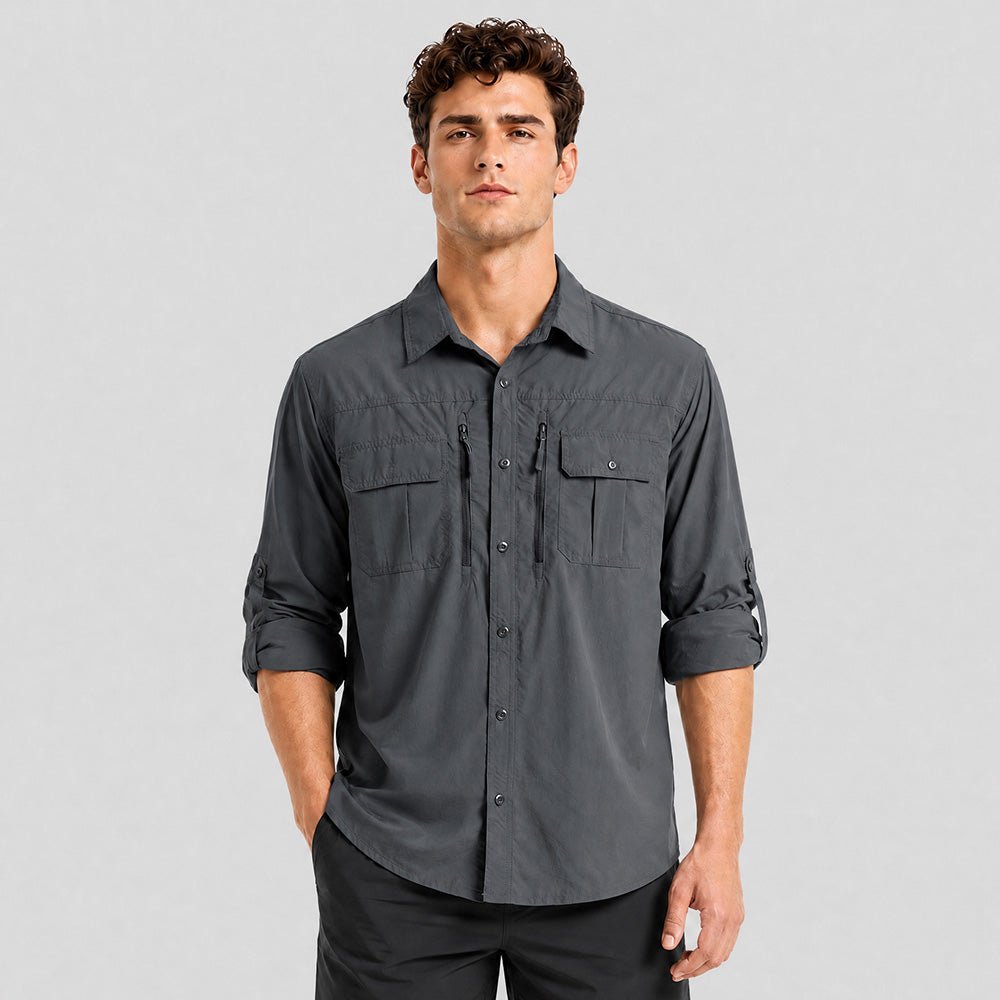 Men's Tactical Shirt, Quick-Dry & UV Protection for Hiking Dark-grey by MAGCOMSEN